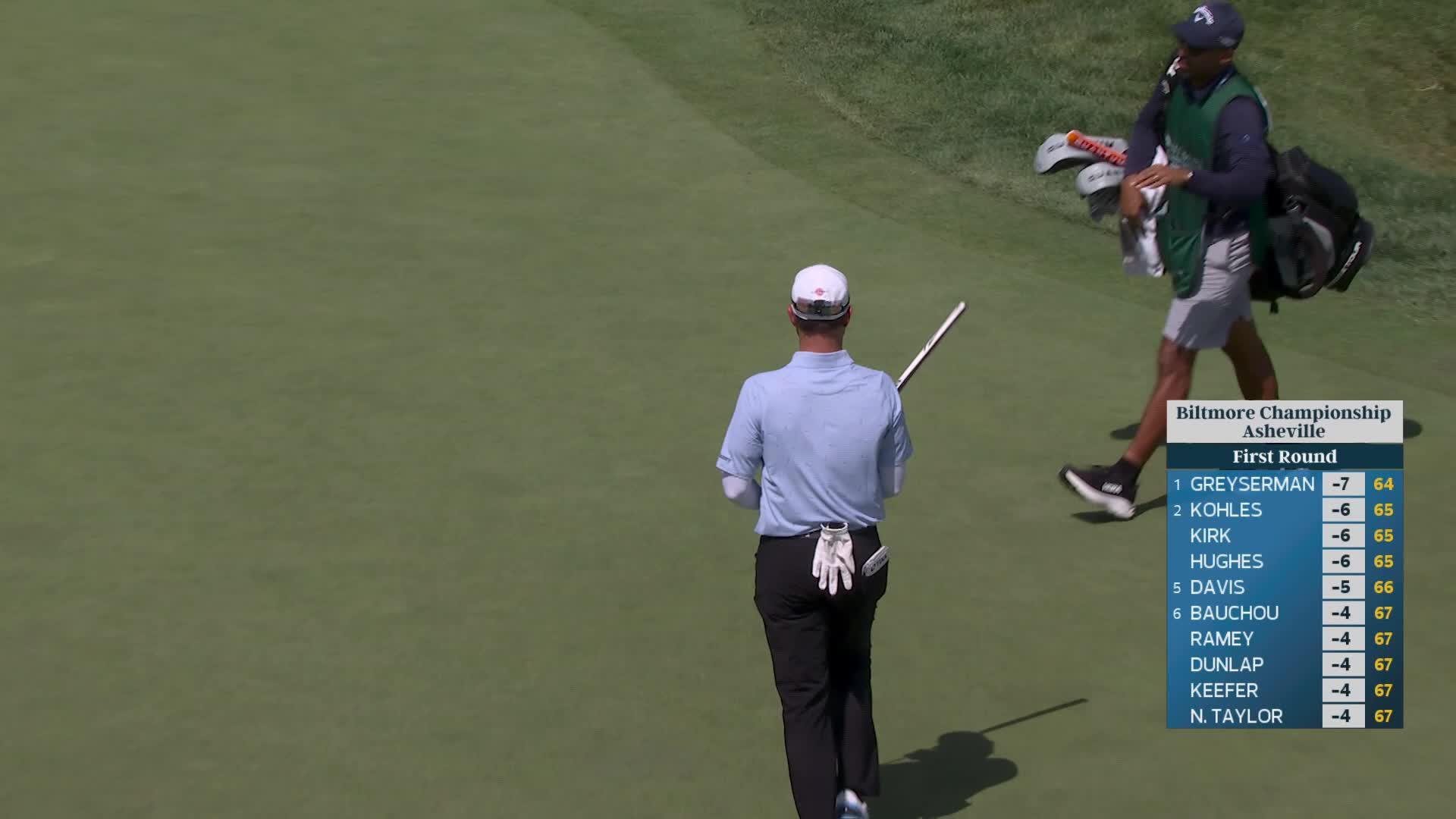 Max Greyserman drains 6-foot putt for birdie on No. 17 at Biltmore