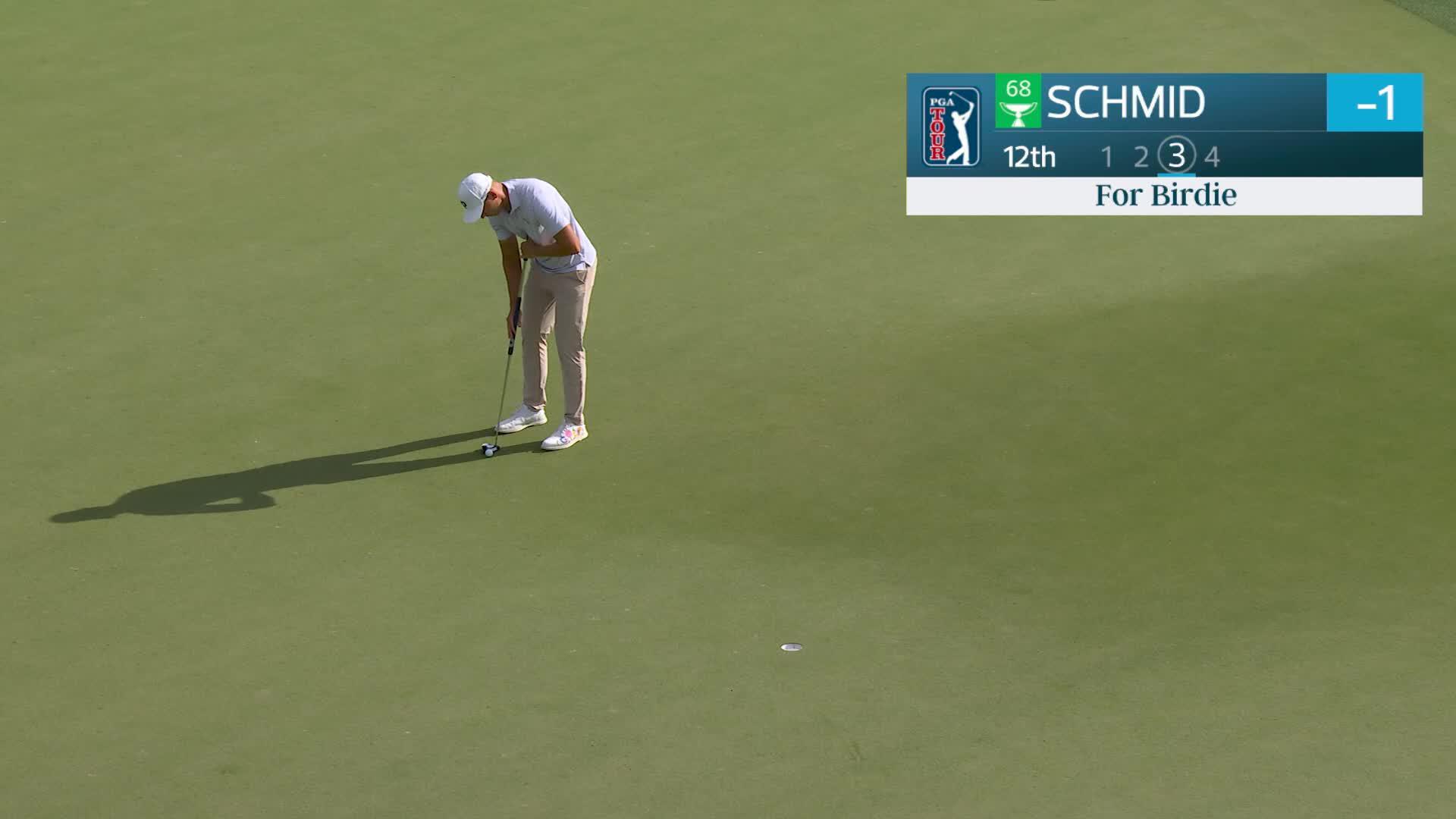 Matti Schmid sinks 11-foot birdie putt on No. 12 at Texas Children's