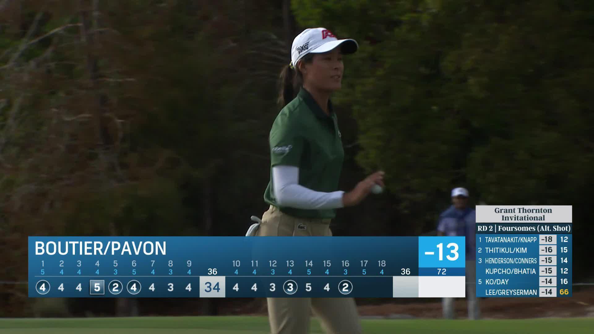 Celine Boutier drains long birdie putt from fringe at Grant Thornton