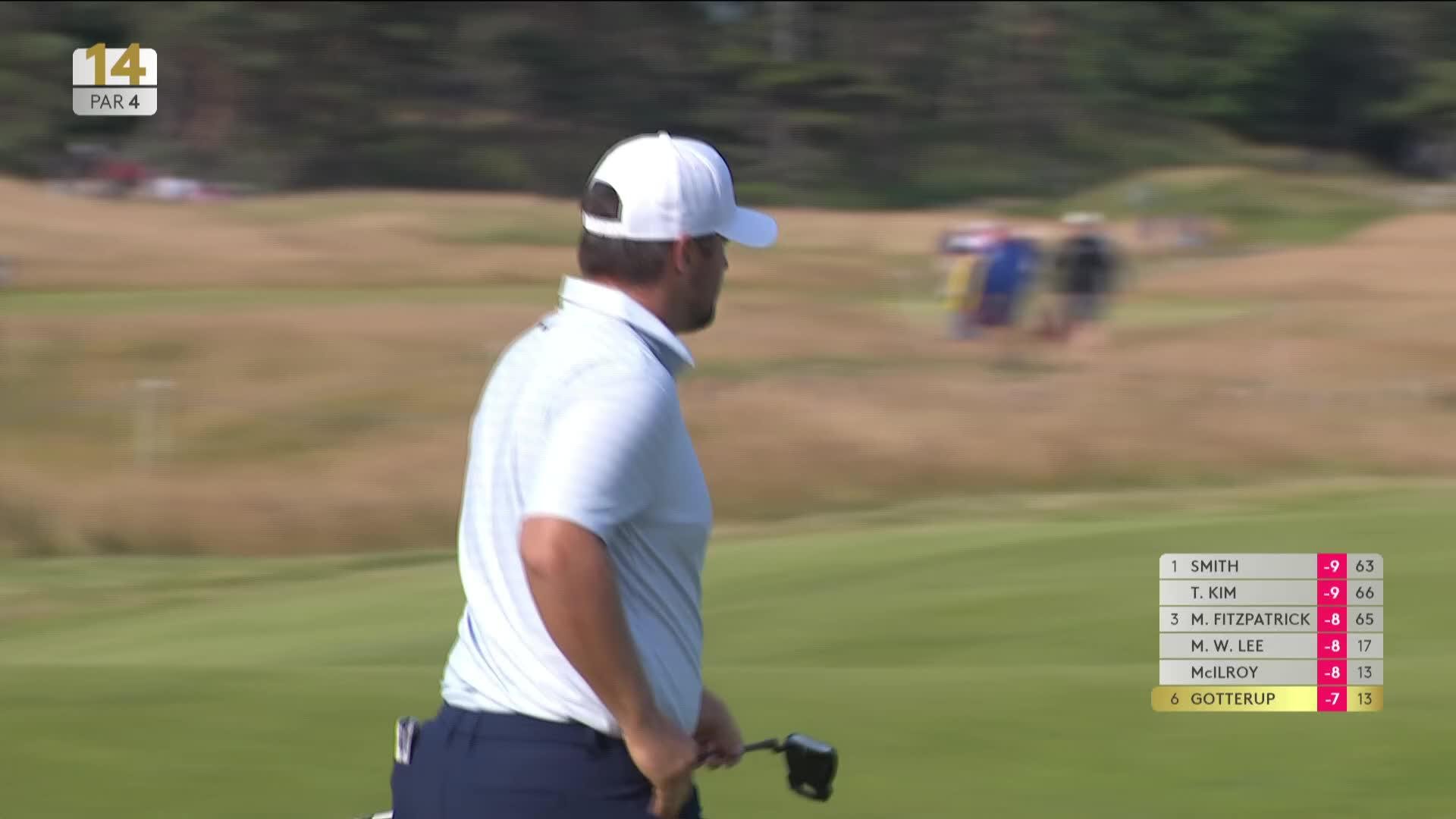 Chris Gotterup holes 45-foot shot from fairway for birdie on No. 14 at Genesis Scottish Open