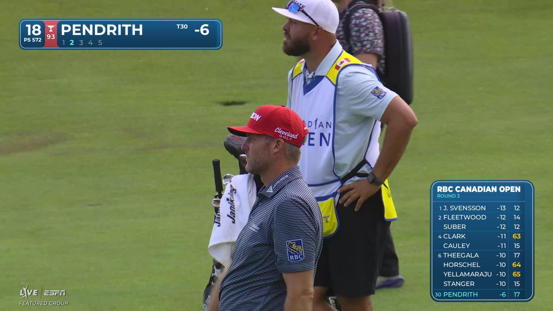 Taylor Pendrith sinks 3-foot birdie putt on No. 18 at RBC Canadian