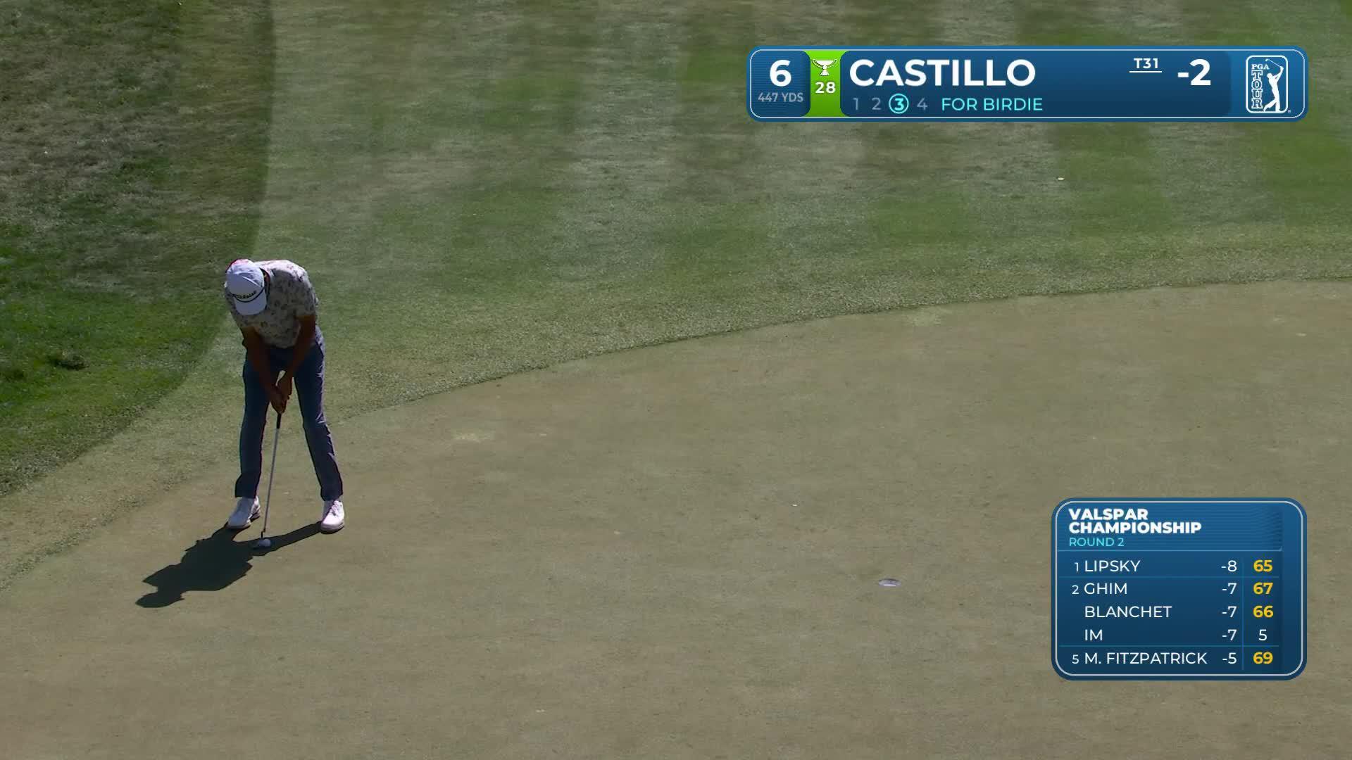 Ricky Castillo makes 10-foot birdie putt on No. 6 at Valspar