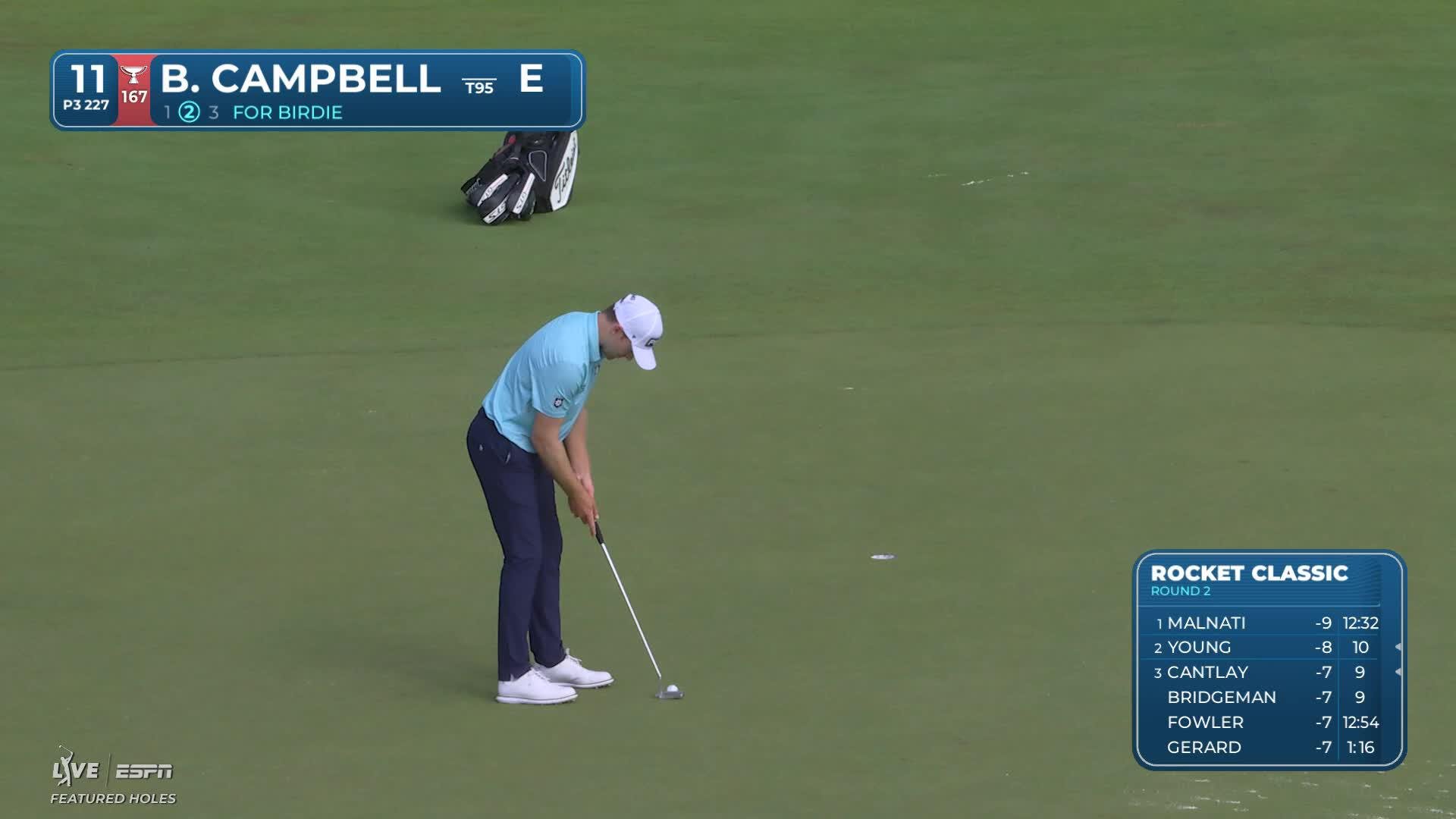 Brian Campbell hits tee shot to 9 feet, sets up birdie on No. 11 at Rocket Classic