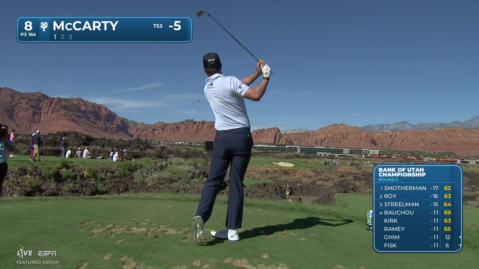 Matt McCarty sinks 23-foot birdie putt on No. 8 at Bank of Utah
