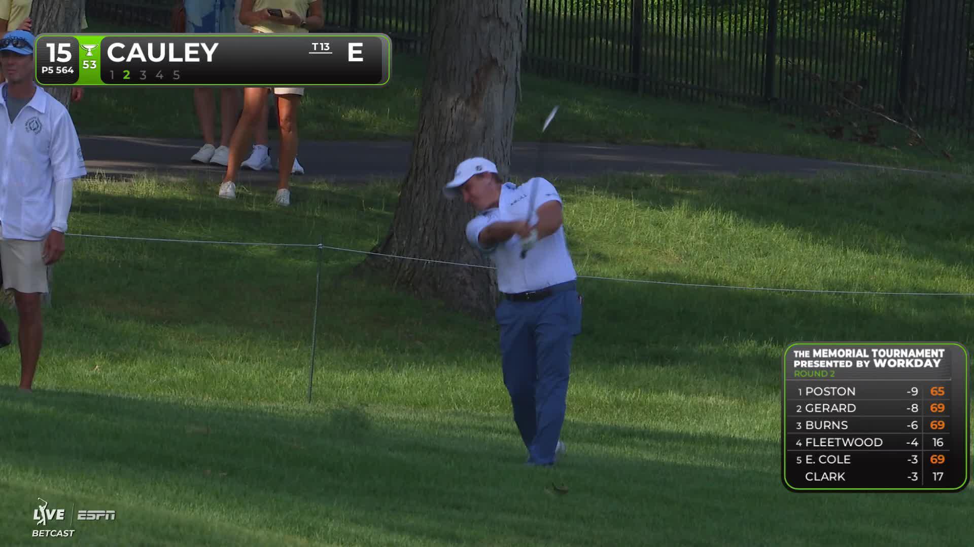 Bud Cauley's 100-yard approach sets up birdie on No. 15 at the Memorial