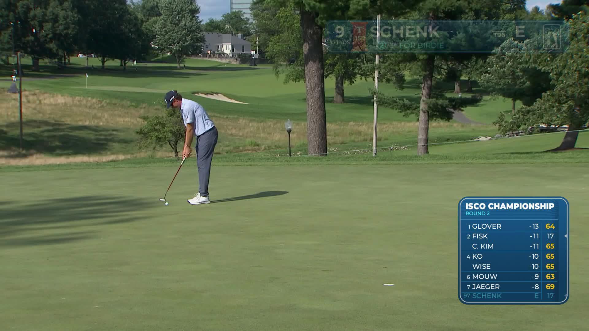 Adam Schenk sinks 32-foot birdie putt on No. 9 at ISCO Championship