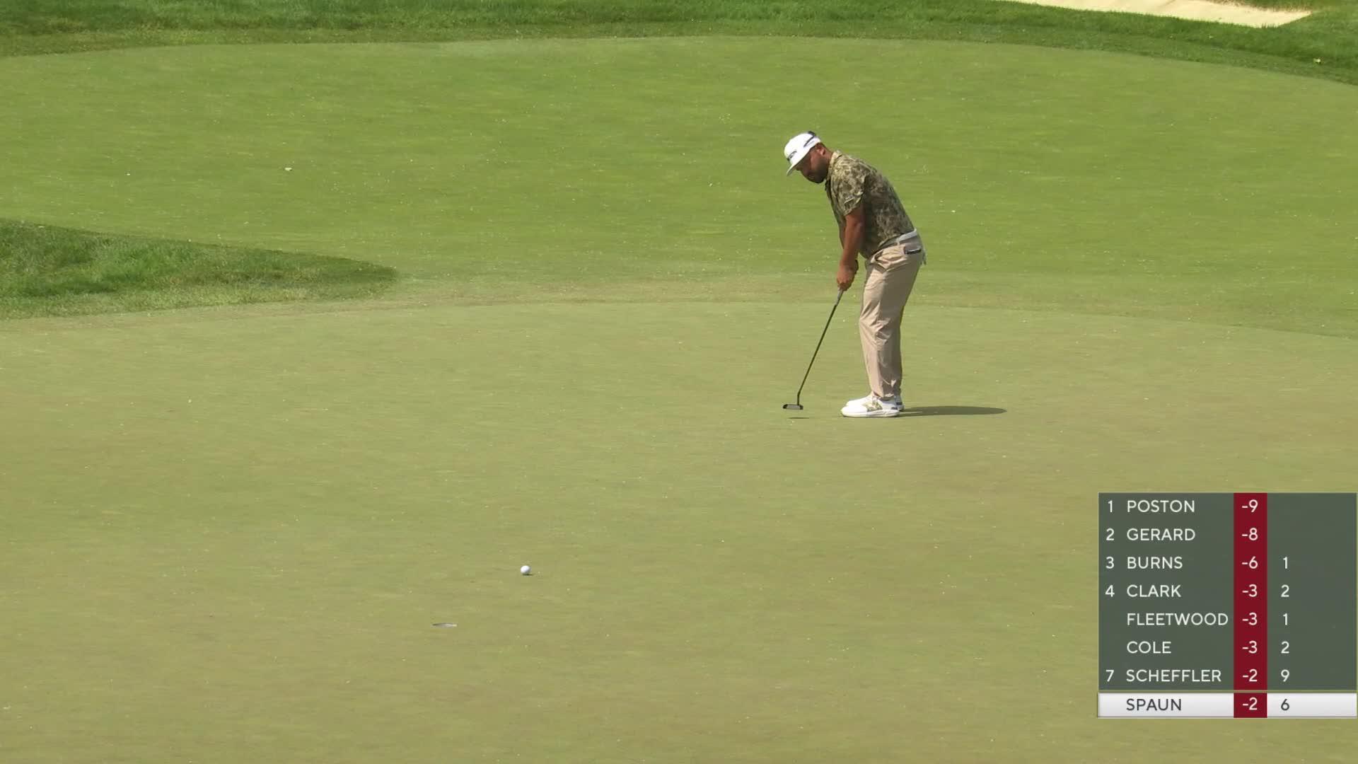 J.J. Spaun sinks 14-inch putt for birdie on No. 7 at the Memorial