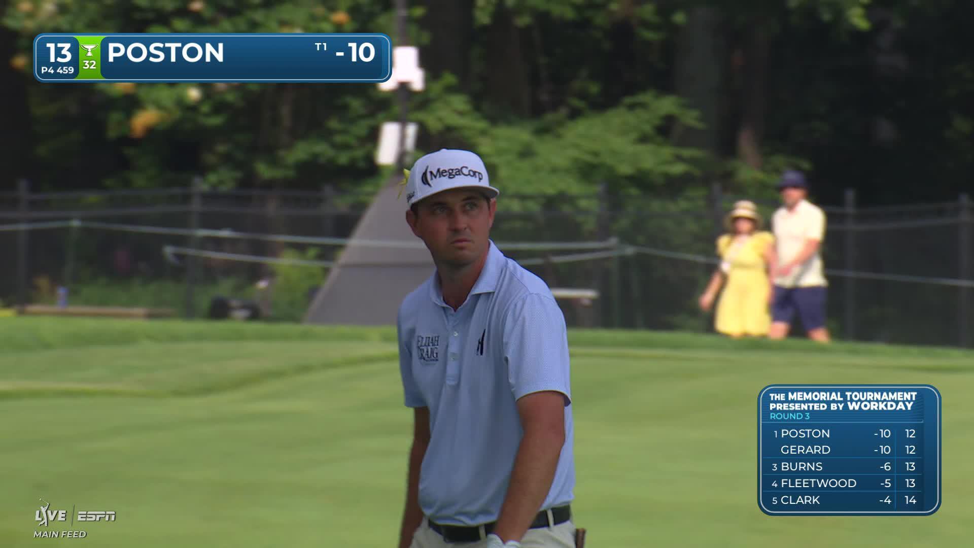 J.T. Poston's 162-yard approach sets up birdie on No. 13 at the Memorial
