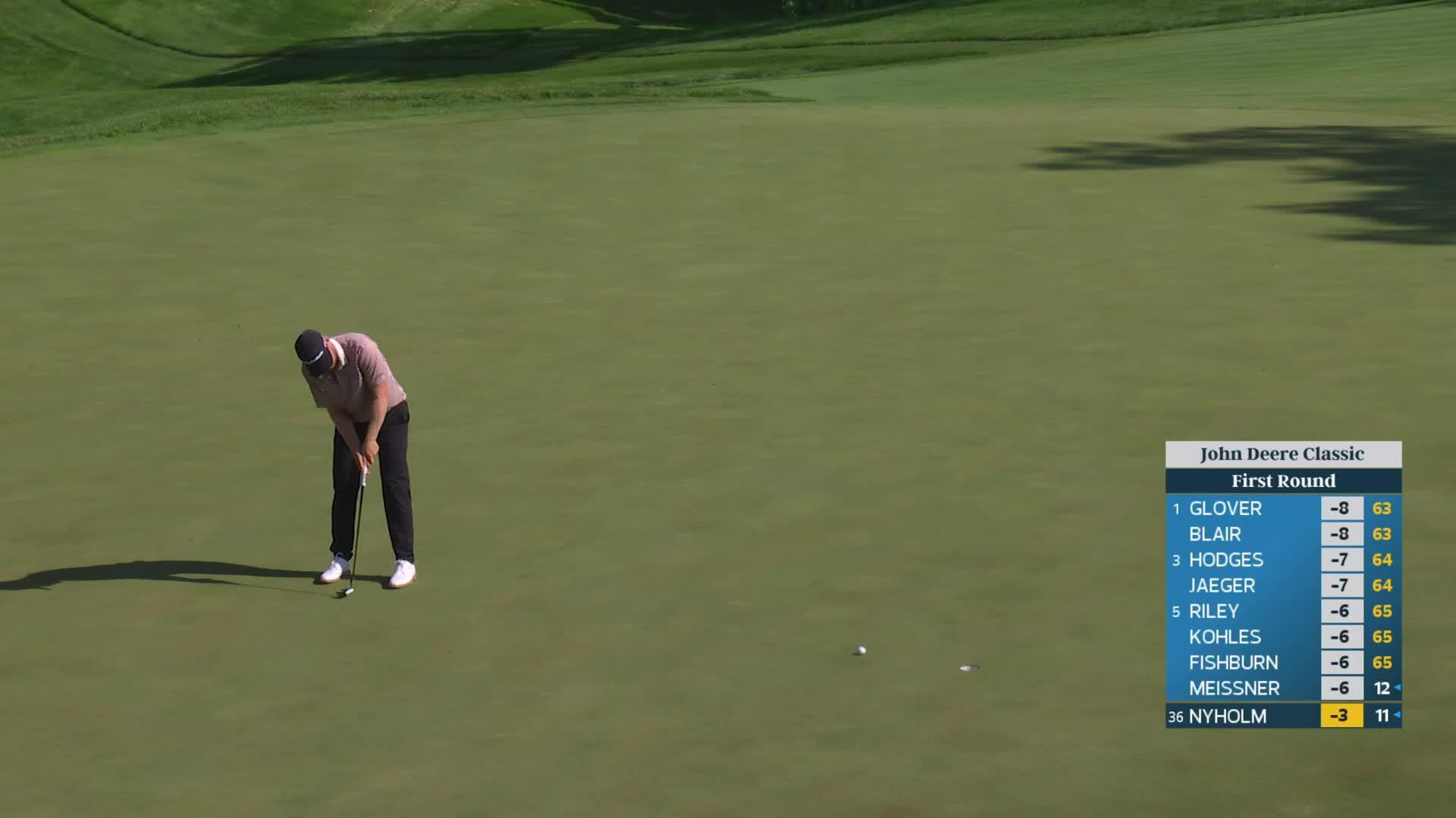 Pontus Nyholm sinks 13-foot putt for birdie on No. 3 at John Deere