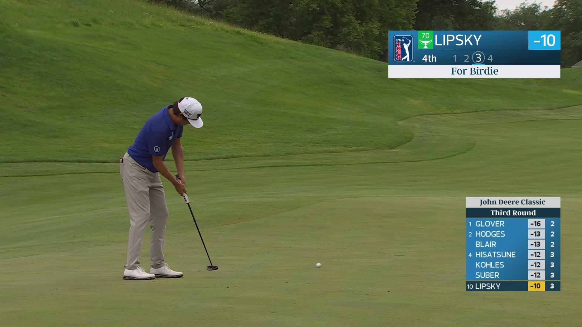 David Lipsky drains 14-foot putt for birdie on No. 4 at John Deere