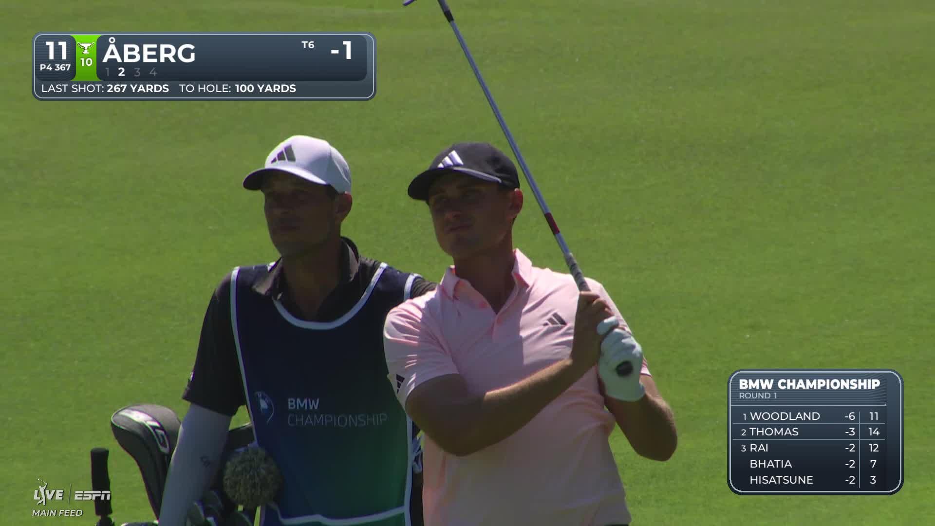 Ludvig Åberg's 101-yard approach sets up birdie on No. 11 at BMW Championship