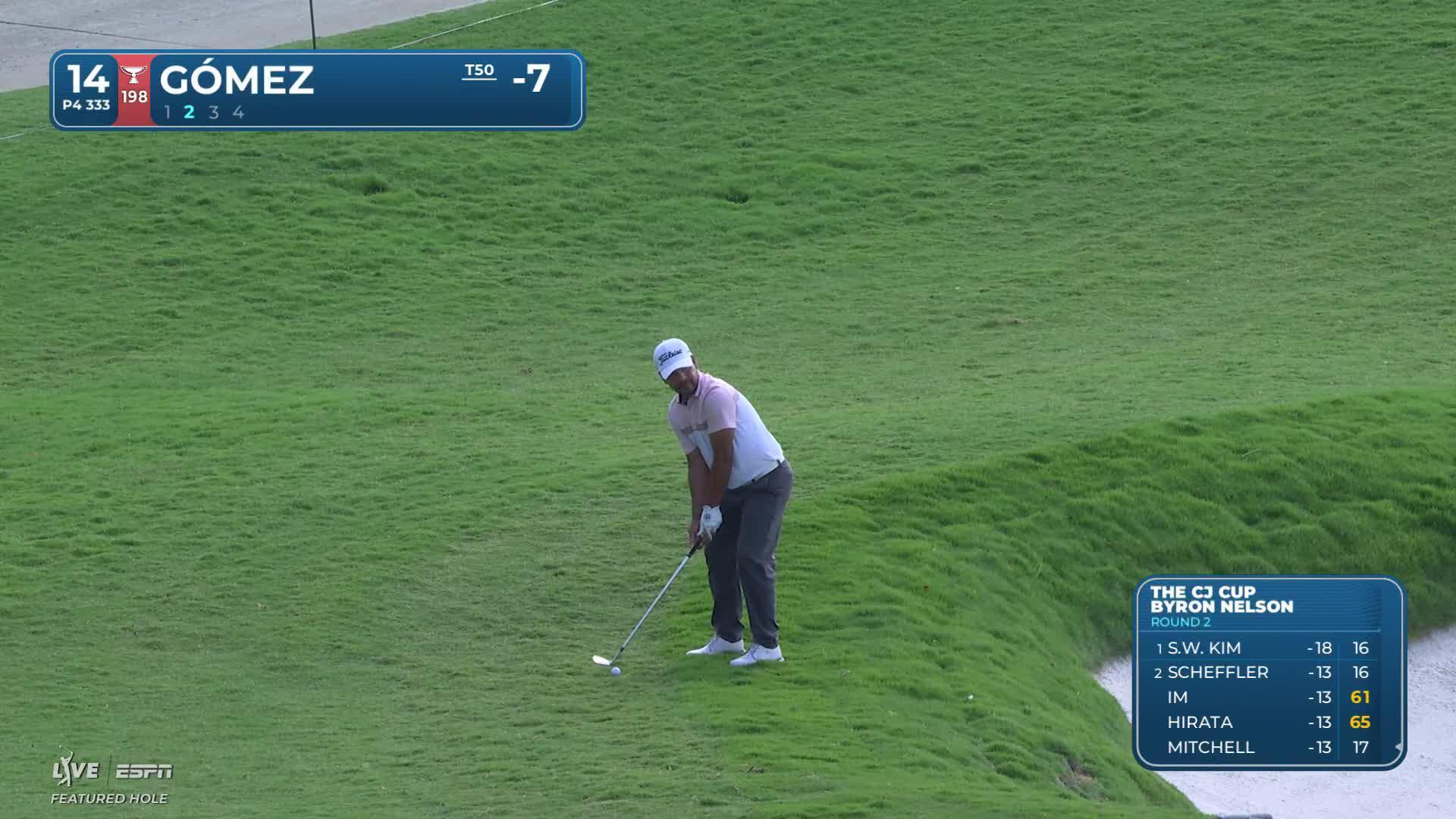 Fabián Gómez gets up-and-down from 82 yards for birdie on No. 14 at THE CJ CUP