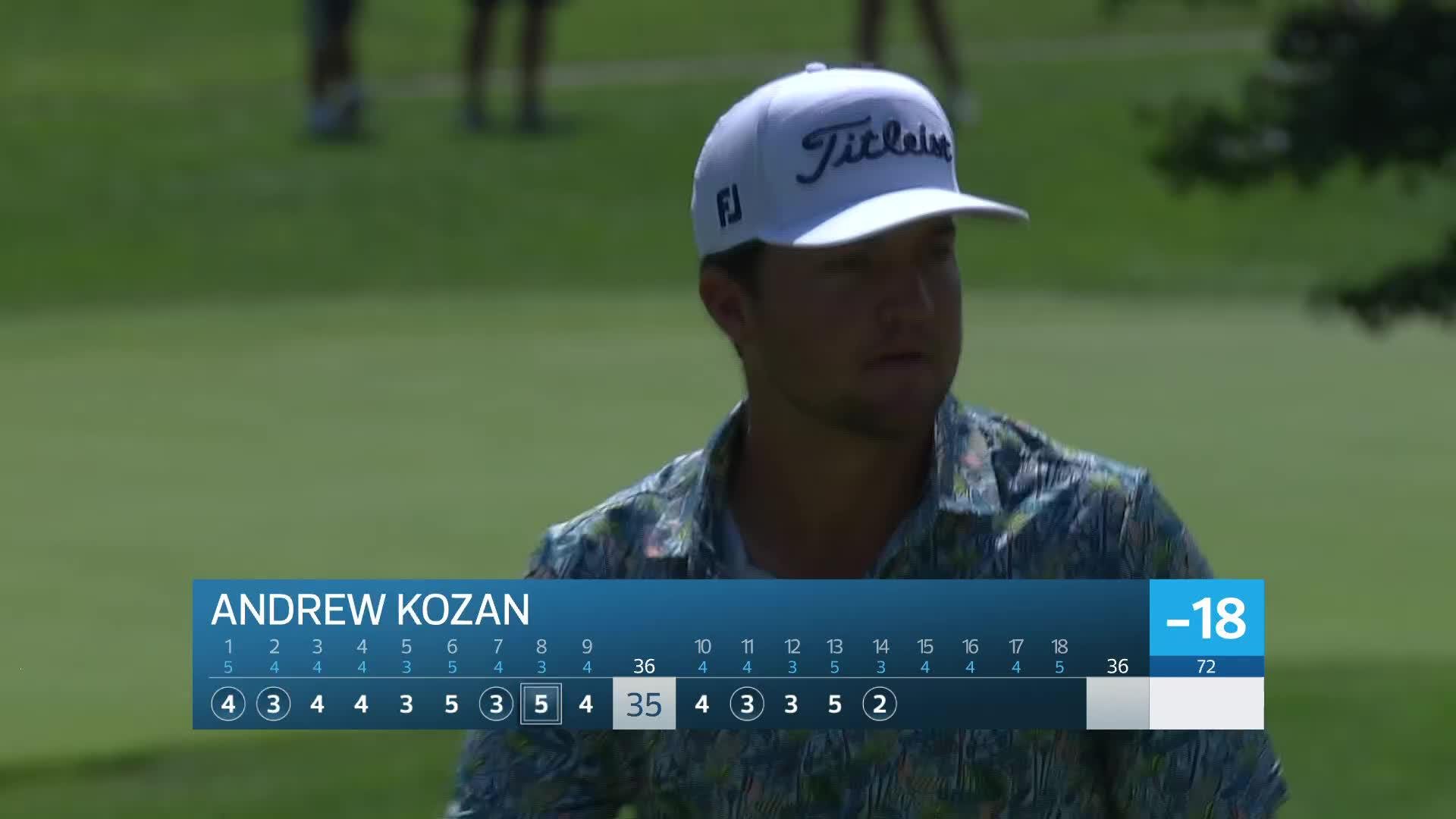 Andrew Kozan sinks a 60-foot birdie putt on No. 14 at AdventHealth
