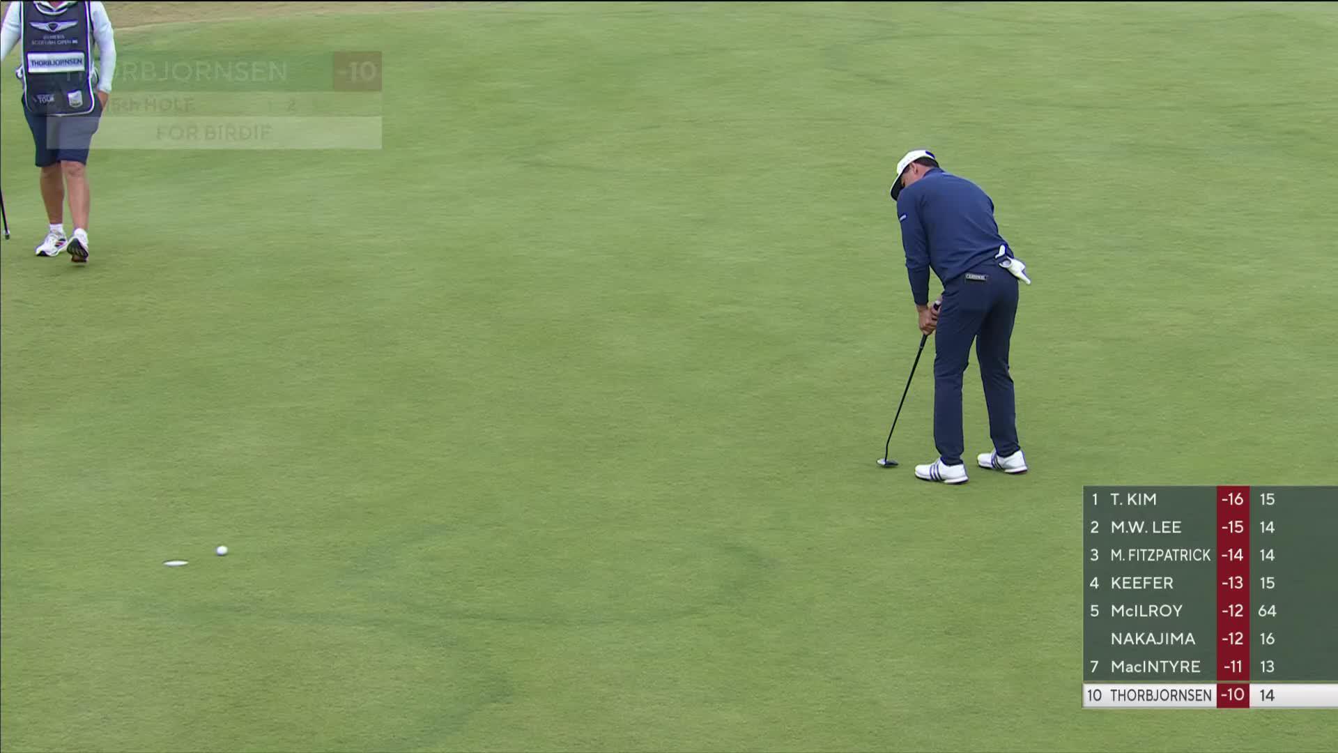 Michael Thorbjornsen sinks 8-foot birdie putt on No. 15 at Genesis Scottish Open
