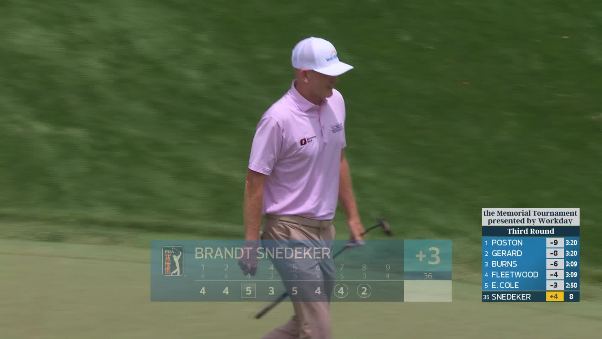 Brandt Snedeker hits tee shot to 7 feet, sets up birdie on No. 8 at the Memorial