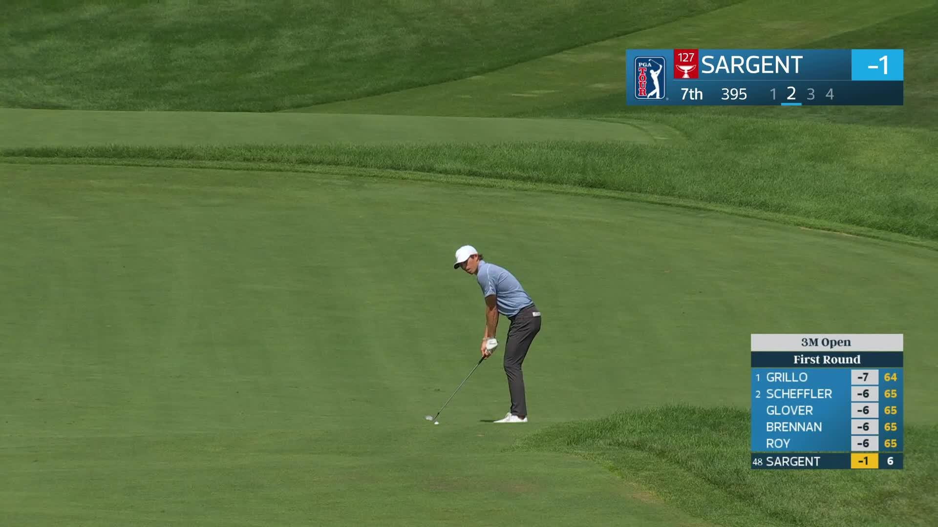 Gordon Sargent's 105-yard approach sets up birdie on No. 7 at 3M Open