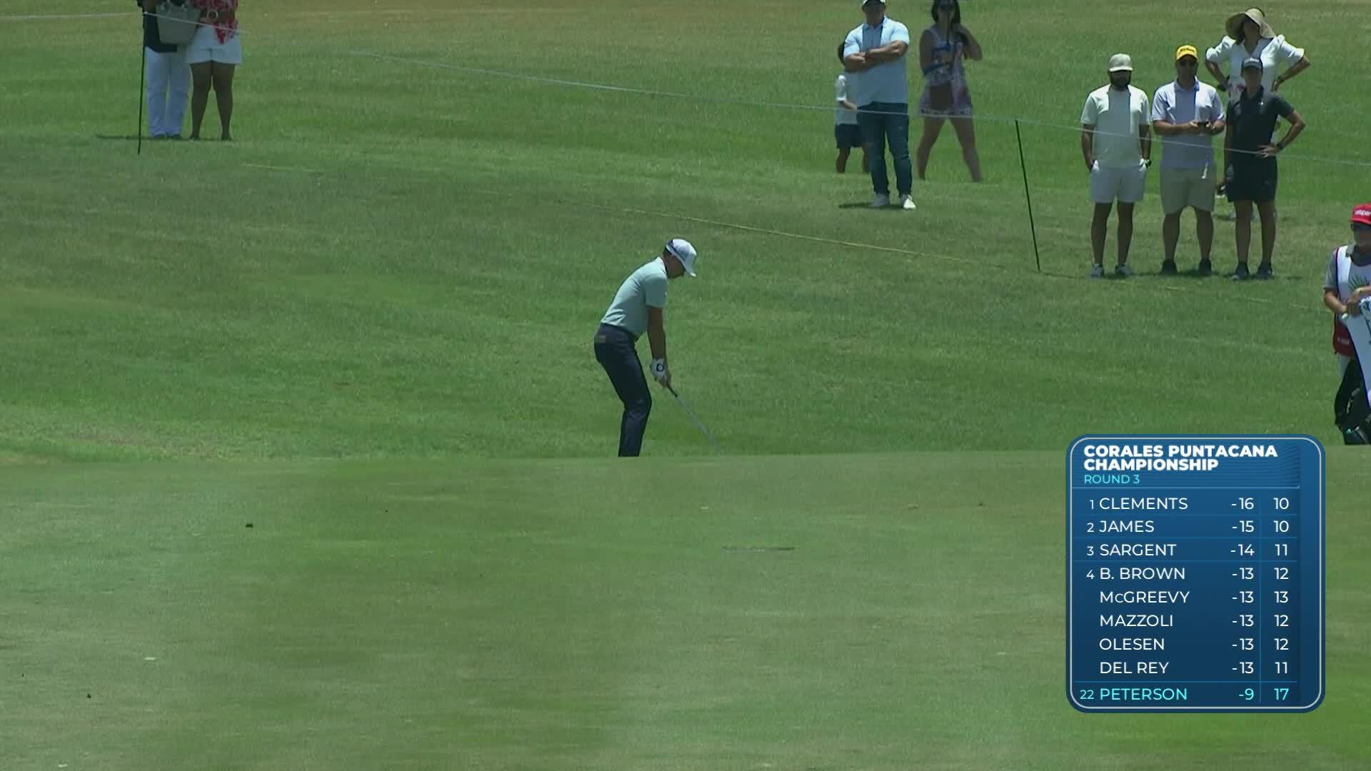 Paul Peterson's 179-yard approach sets up birdie on No. 18 at Corales Puntacana