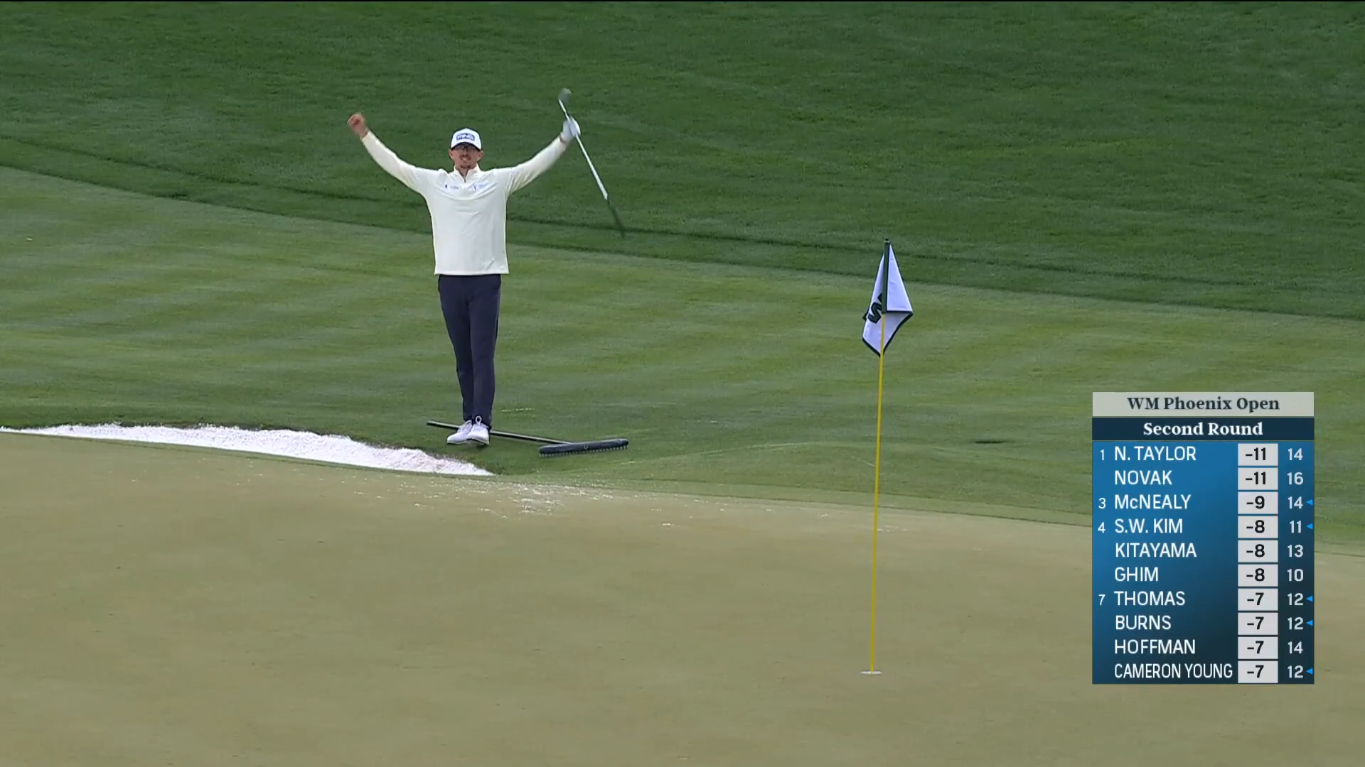 Jim Knous holes awkward bunker shot for birdie at WM Phoenix Open