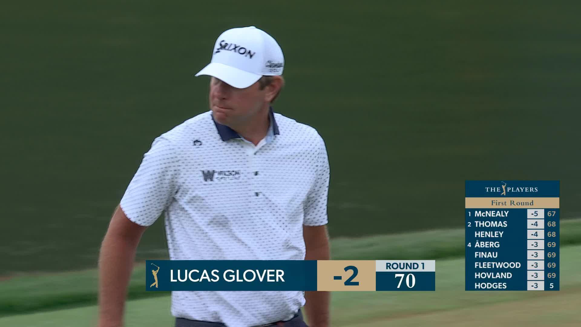 Lucas Glover sinks 9-foot birdie putt on No. 18 at THE PLAYERS