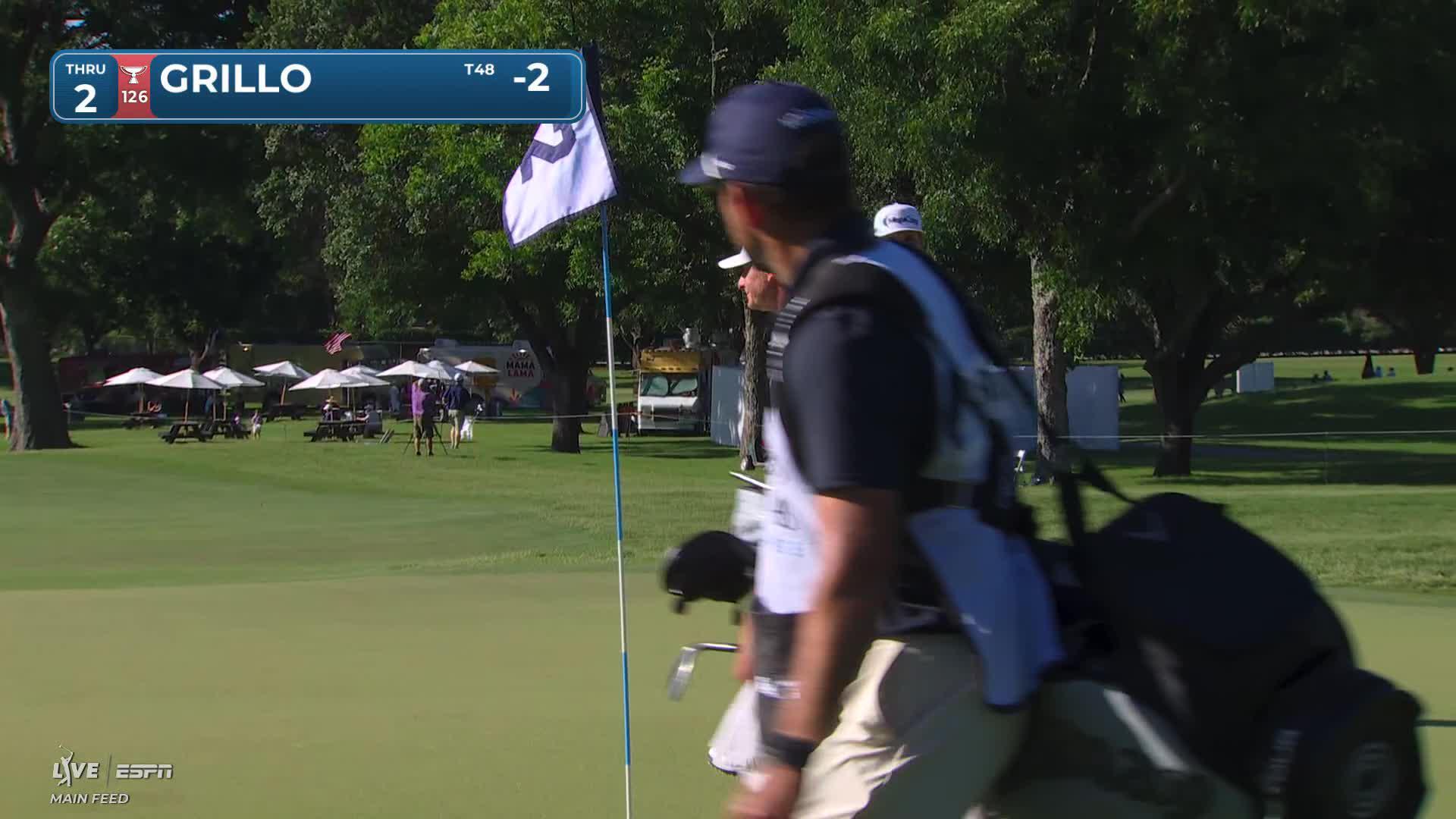 Emiliano Grillo holes 17-foot shot from rough for birdie on No. 2 at Charles Schwab