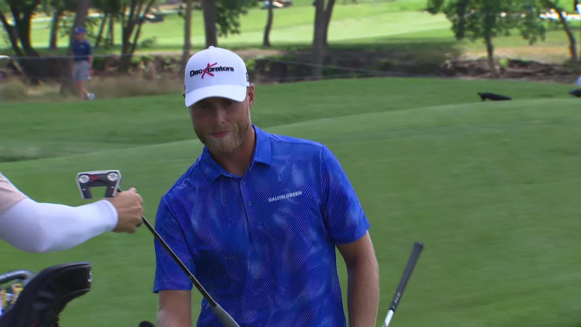 Jesper Svensson gets up-and-down from 53 feet for birdie on No. 14 at THE CJ CUP