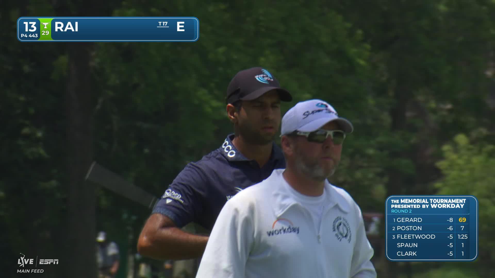 Aaron Rai's 157-yard approach sets up birdie on No. 13 at the Memorial