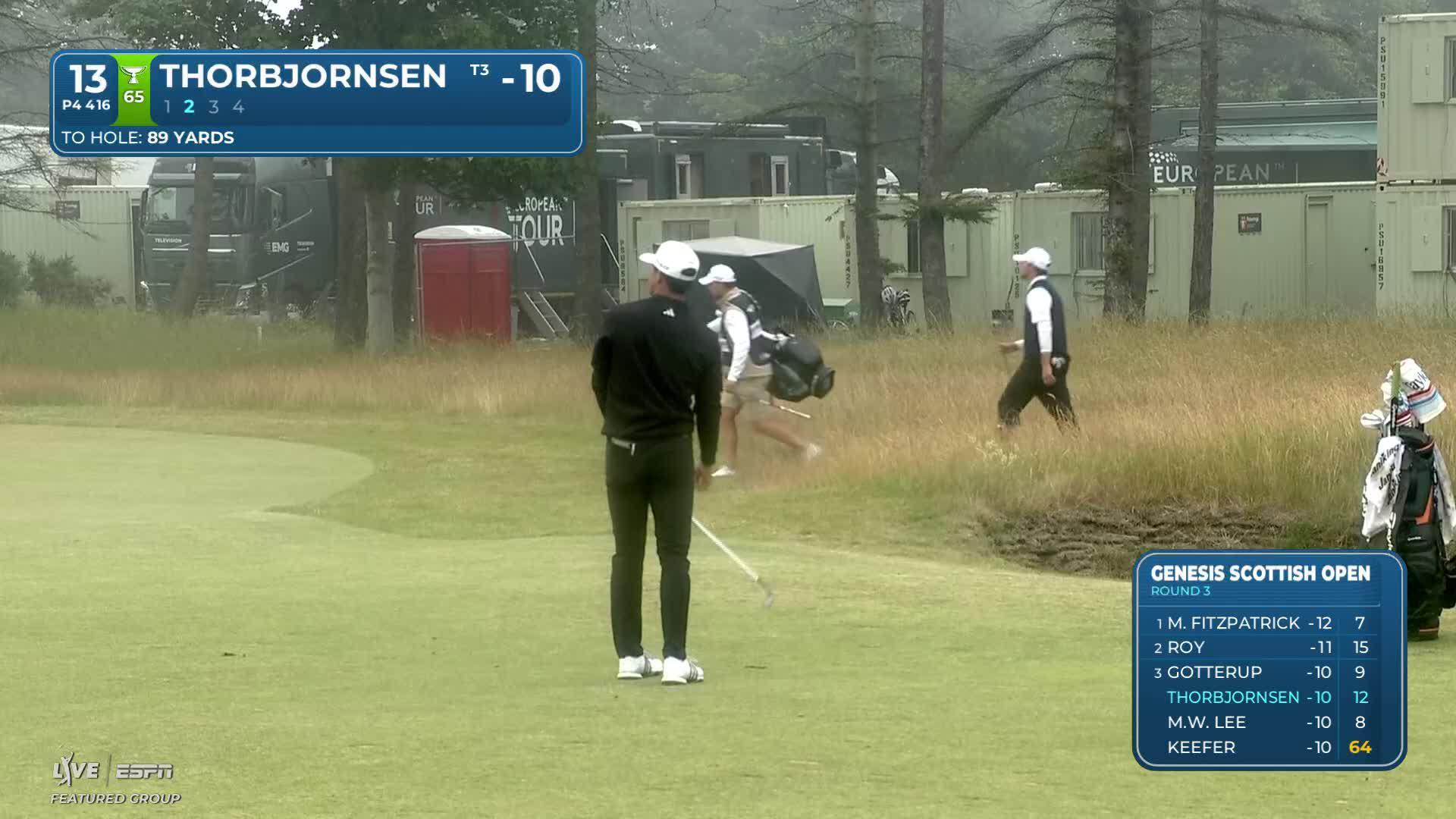 Michael Thorbjornsen sinks 32-foot birdie putt on No. 13 at Genesis Scottish Open