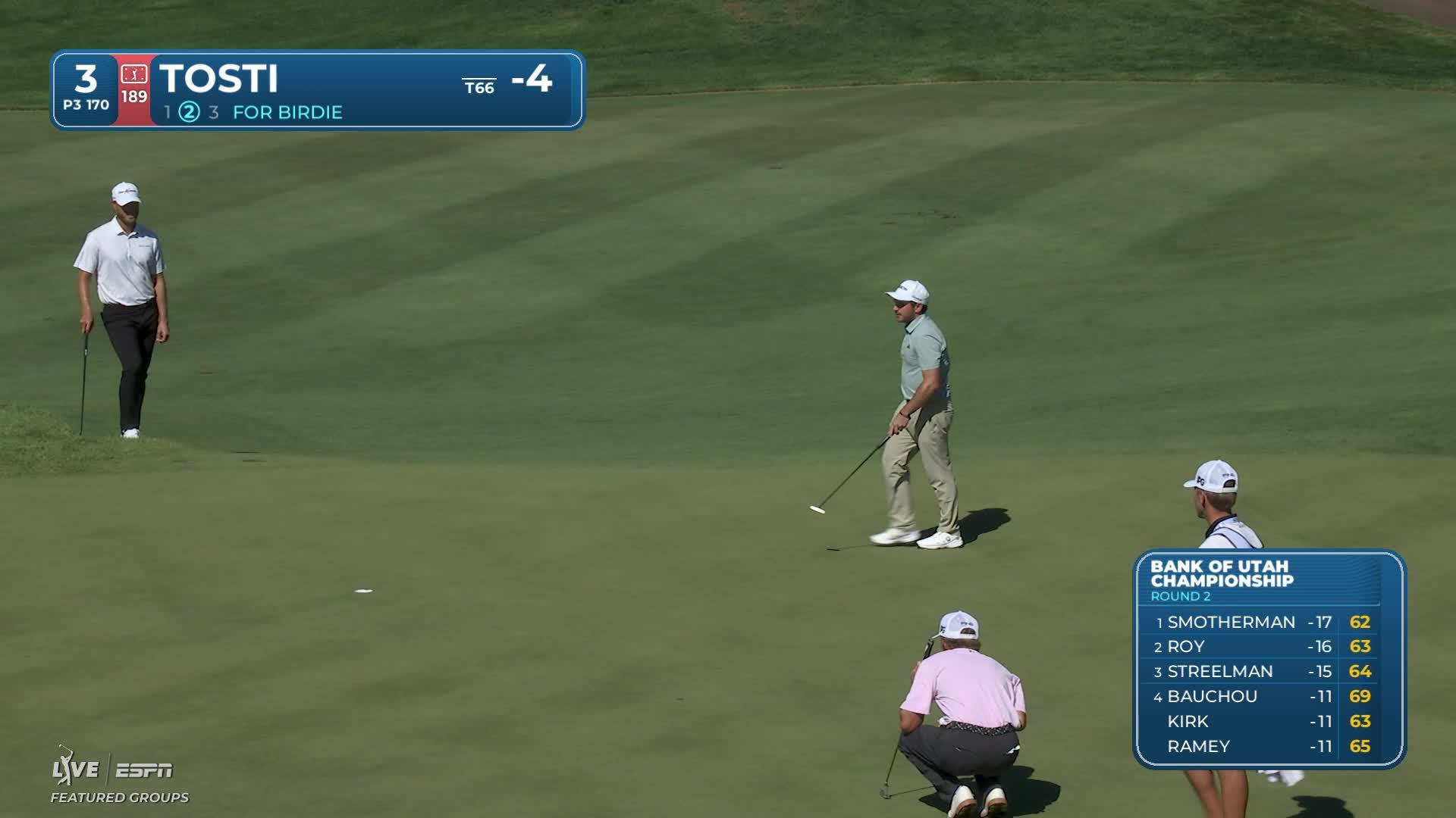 Alejandro Tosti drains 14-foot putt for birdie on No. 3 at Bank of Utah