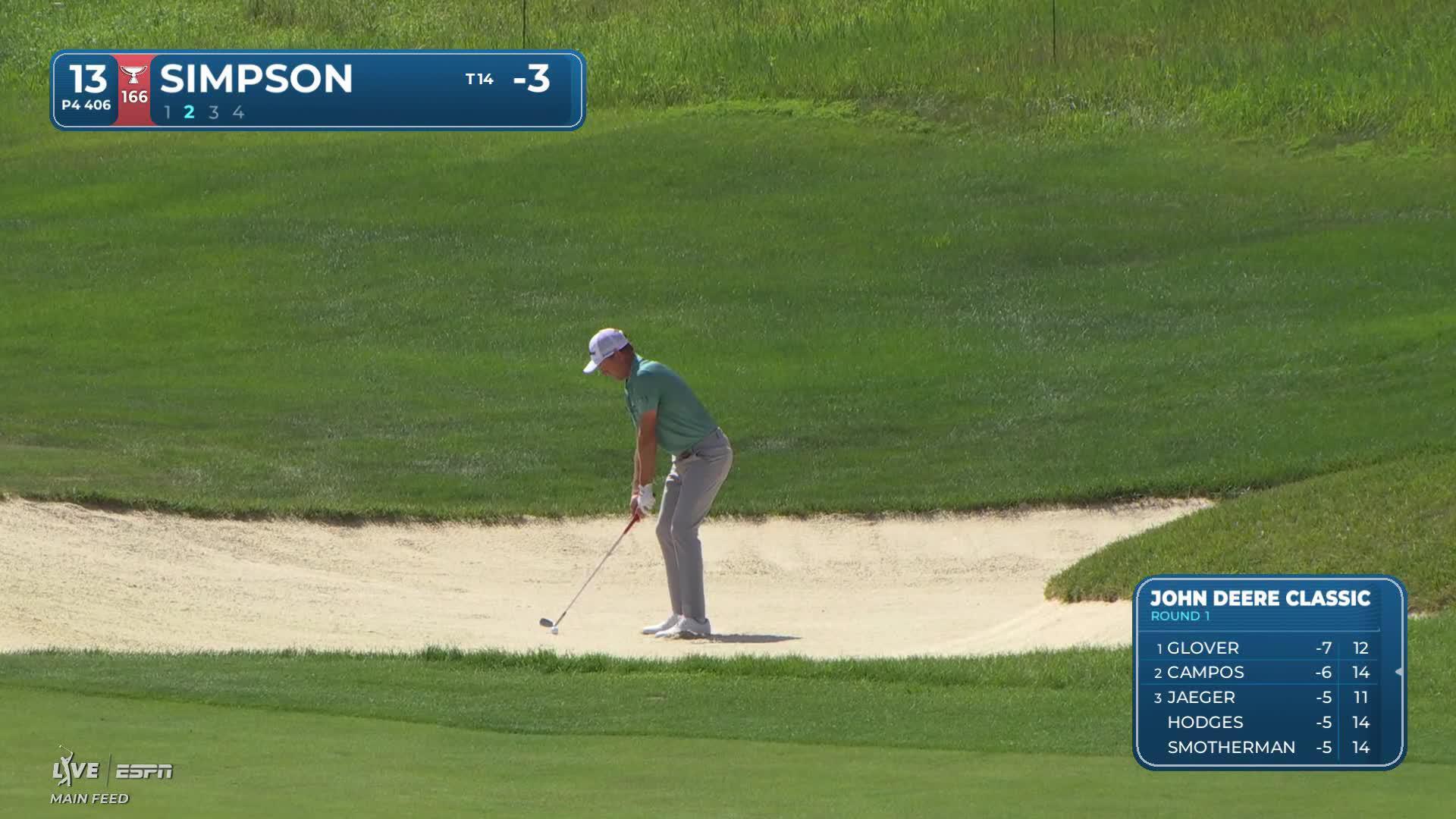 Webb Simpson's 117-yard approach from bunker sets up birdie on No. 13 at John Deere