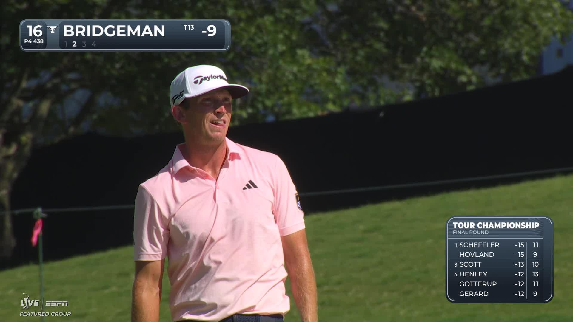 Jacob Bridgeman gets up-and-down from 118 yards for birdie on No. 16 at TOUR Championship