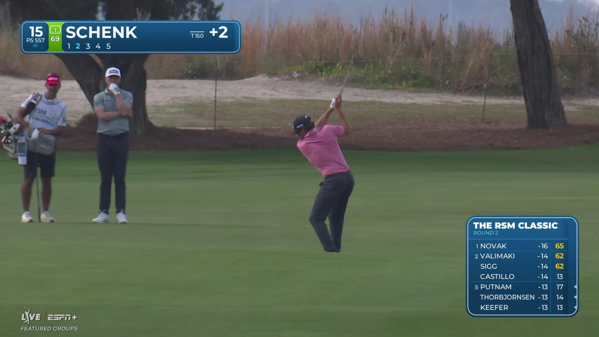 Adam Schenk drains 5-foot birdie putt on No. 15 at The RSM Classic