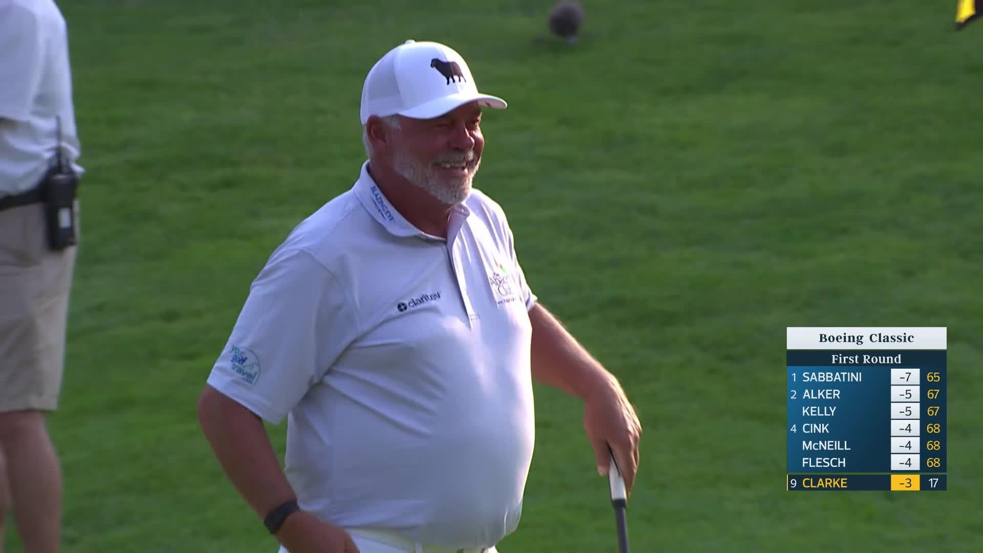 Darren Clarke makes birdie on No. 18 at Boeing Classic