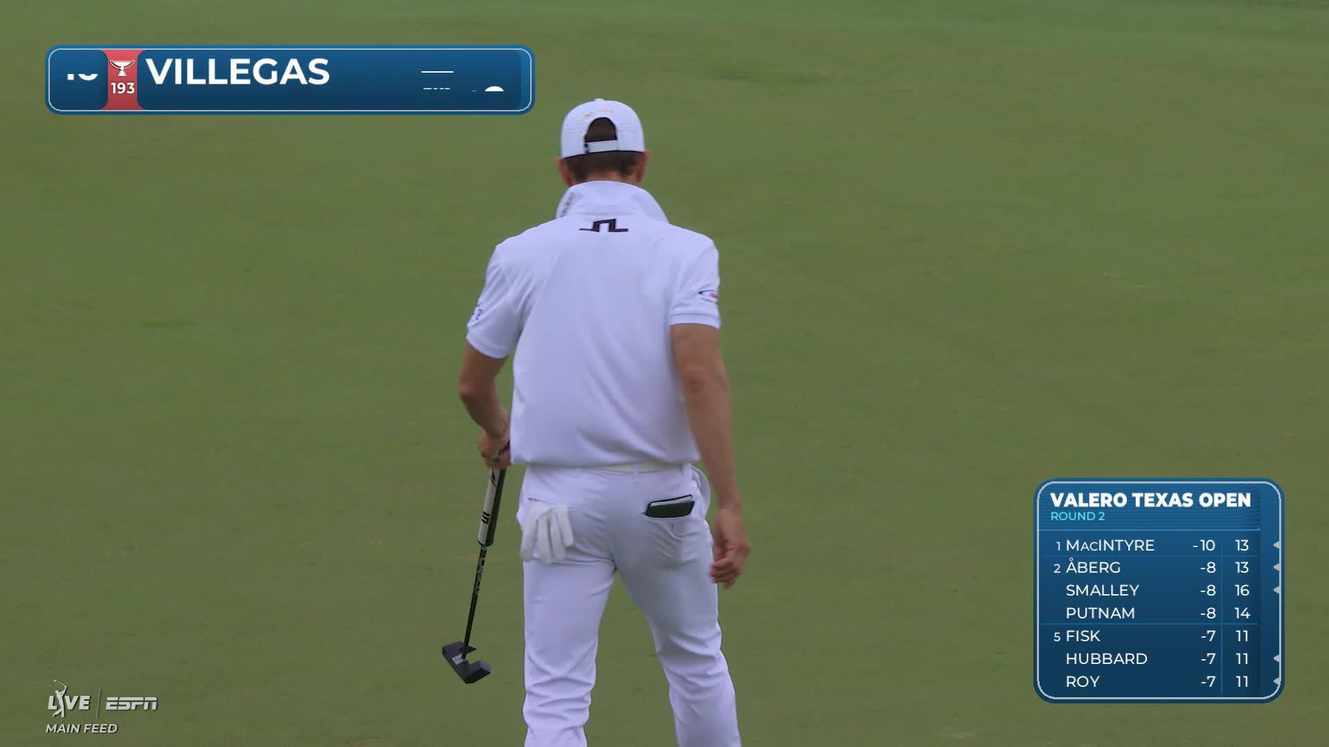 Camilo Villegas drains 13-foot birdie putt on No. 16 at Valero