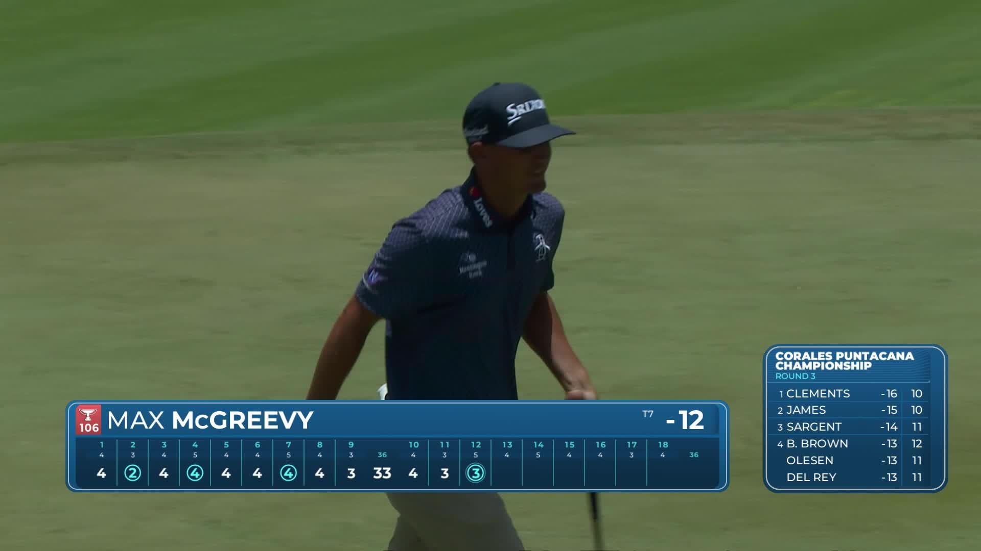Max McGreevy drains 17-foot birdie putt on No. 13 at Corales Puntacana