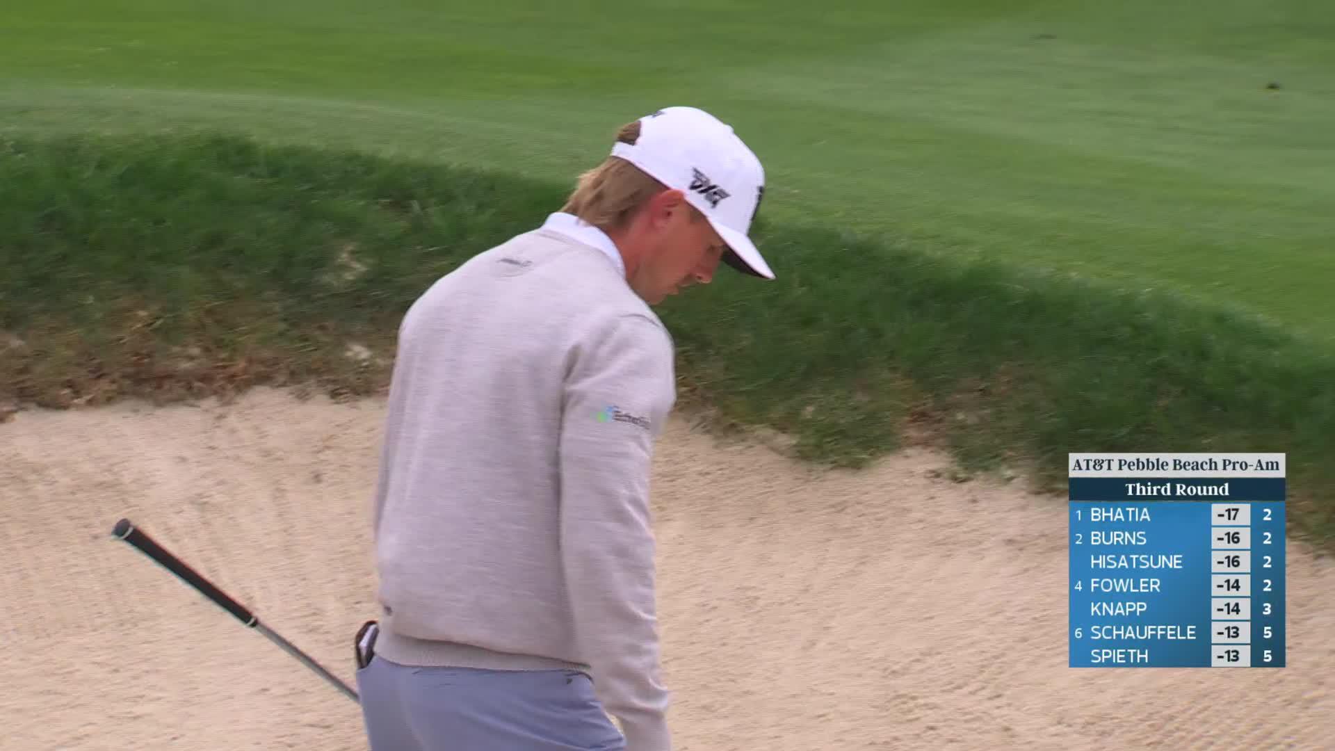 Jake Knapp hits 88-yard approach from bunker to 11 feet, sets up birdie