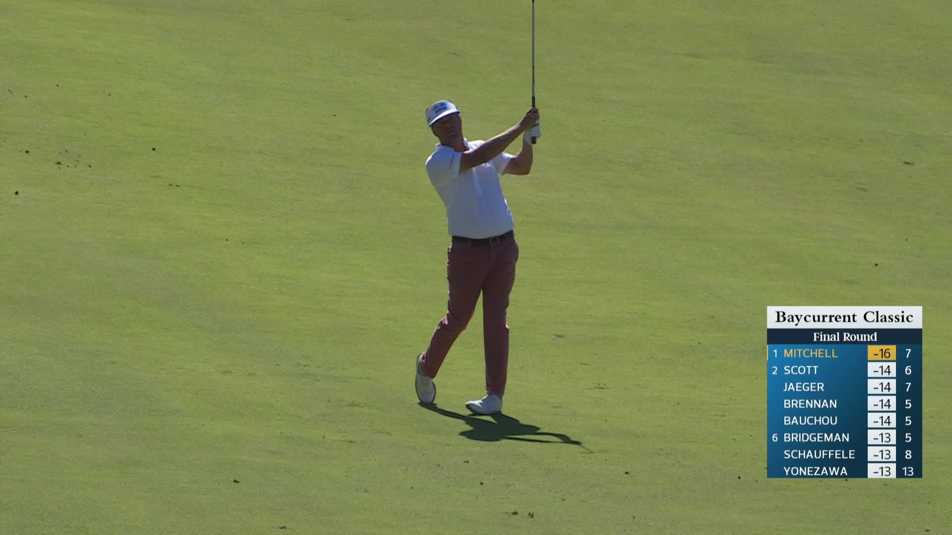 Keith Mitchell gets up-and-down from 110 yards for birdie on No. 8 at Baycurrent