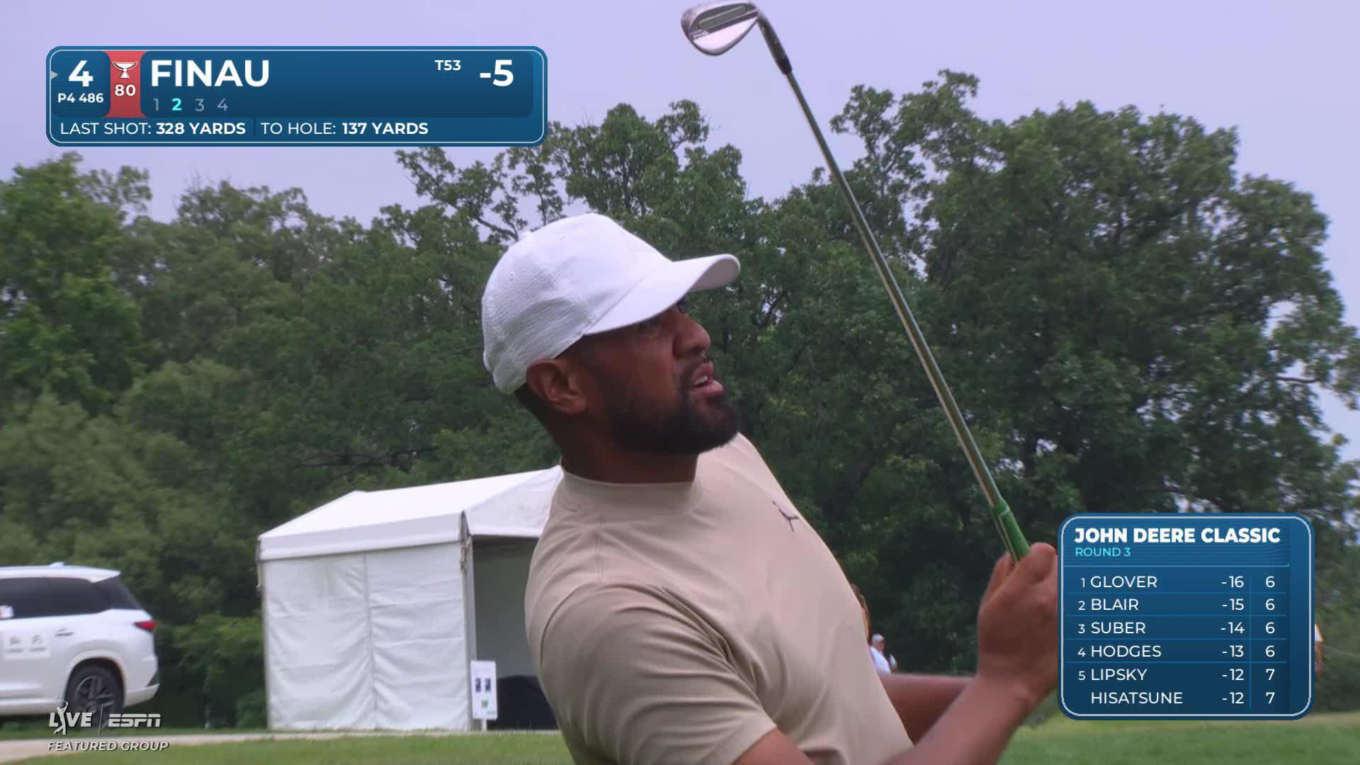 Tony Finau sinks 22-foot birdie putt on No. 4 at John Deere