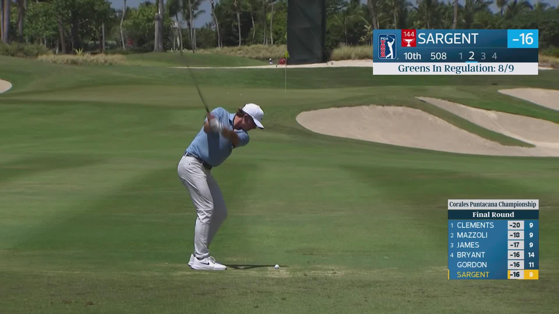 Gordon Sargent's 148-yard approach sets up birdie on No. 10 at Corales Puntacana