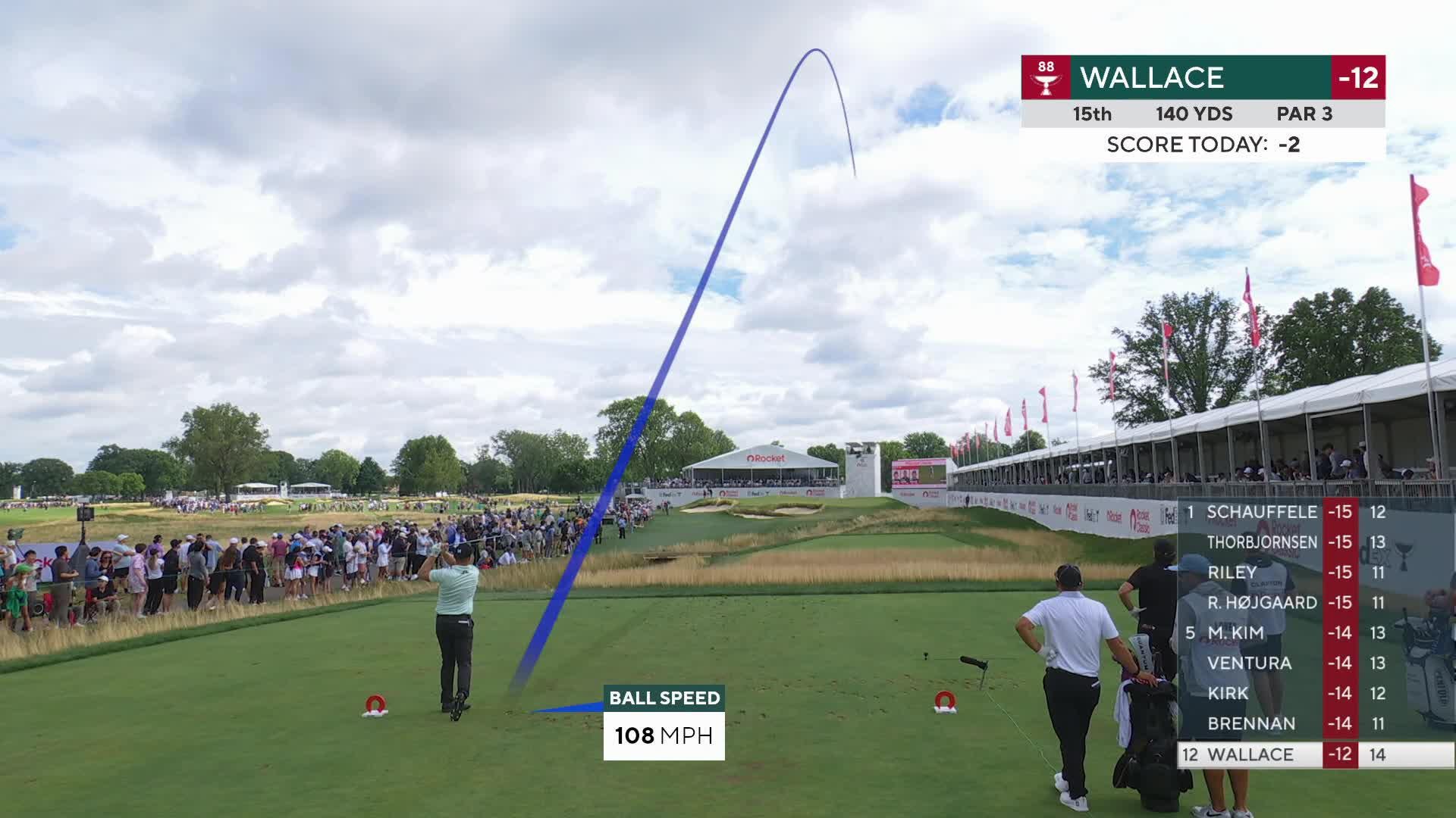 Matt Wallace hits tee shot to 8 feet, sets up birdie on No. 15 at Rocket Classic