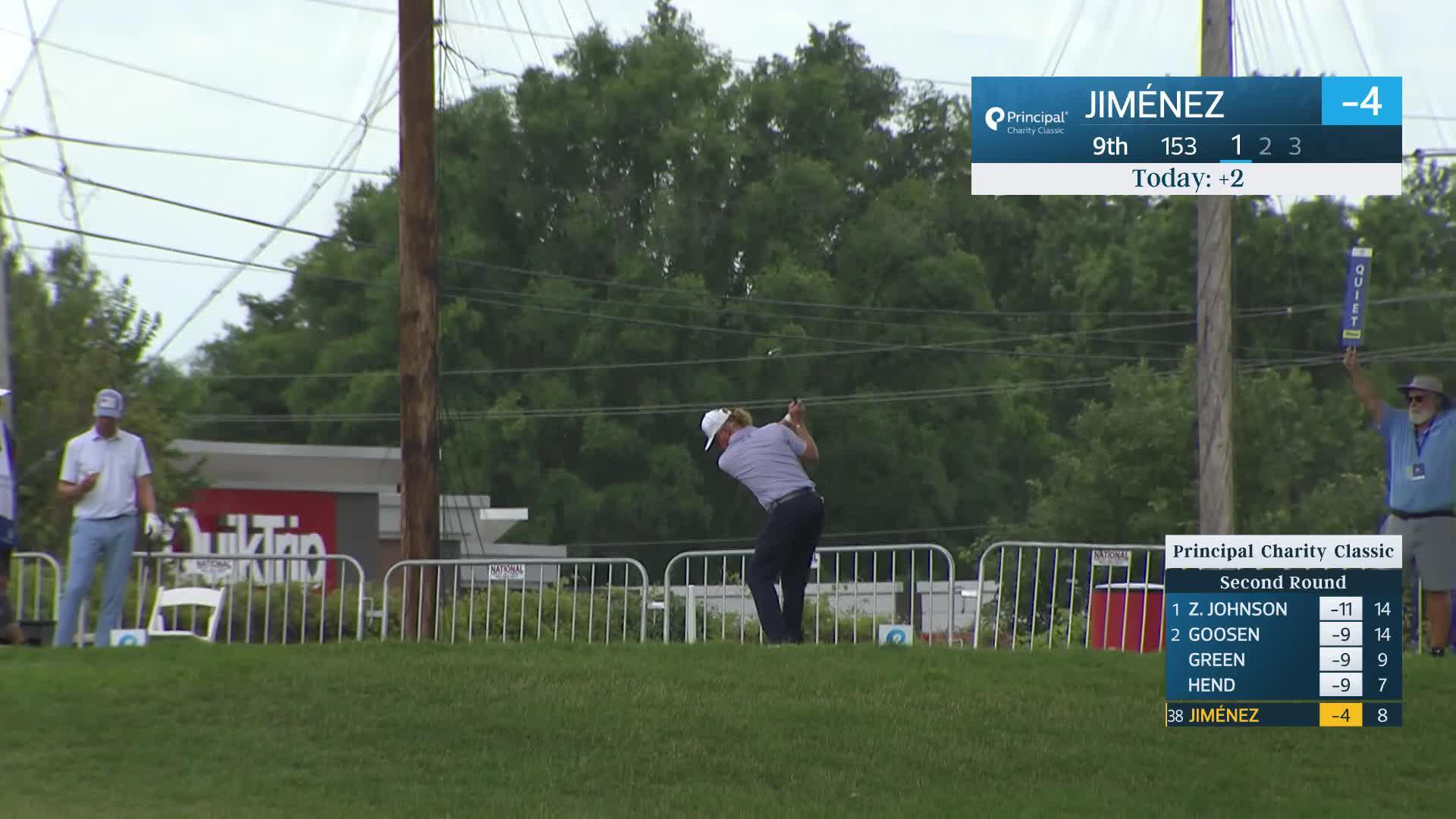 Miguel Angel Jiménez makes birdie on No. 9 at Principal Charity Classic