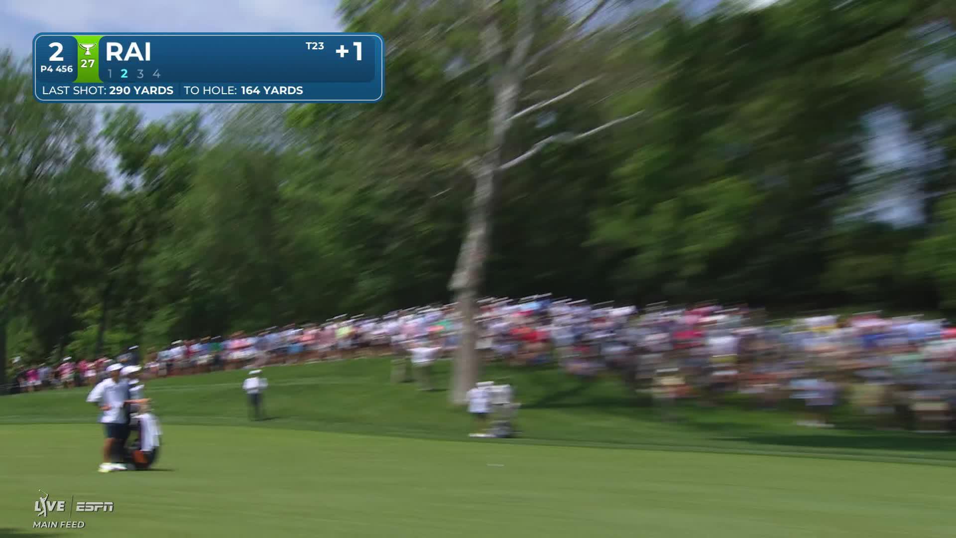 Aaron Rai gets up-and-down from 165 yards for birdie on No. 2 at the Memorial