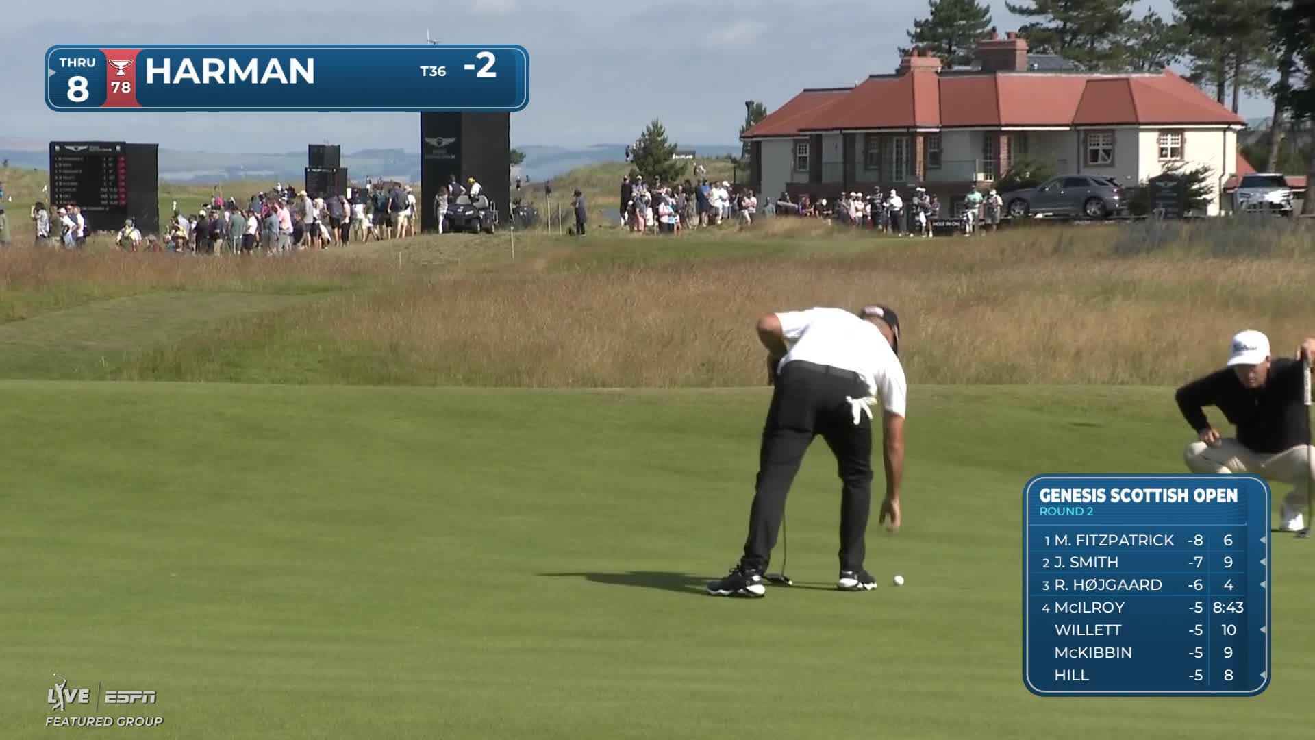 Brian Harman sinks 4-foot putt for birdie at Genesis Scottish Open