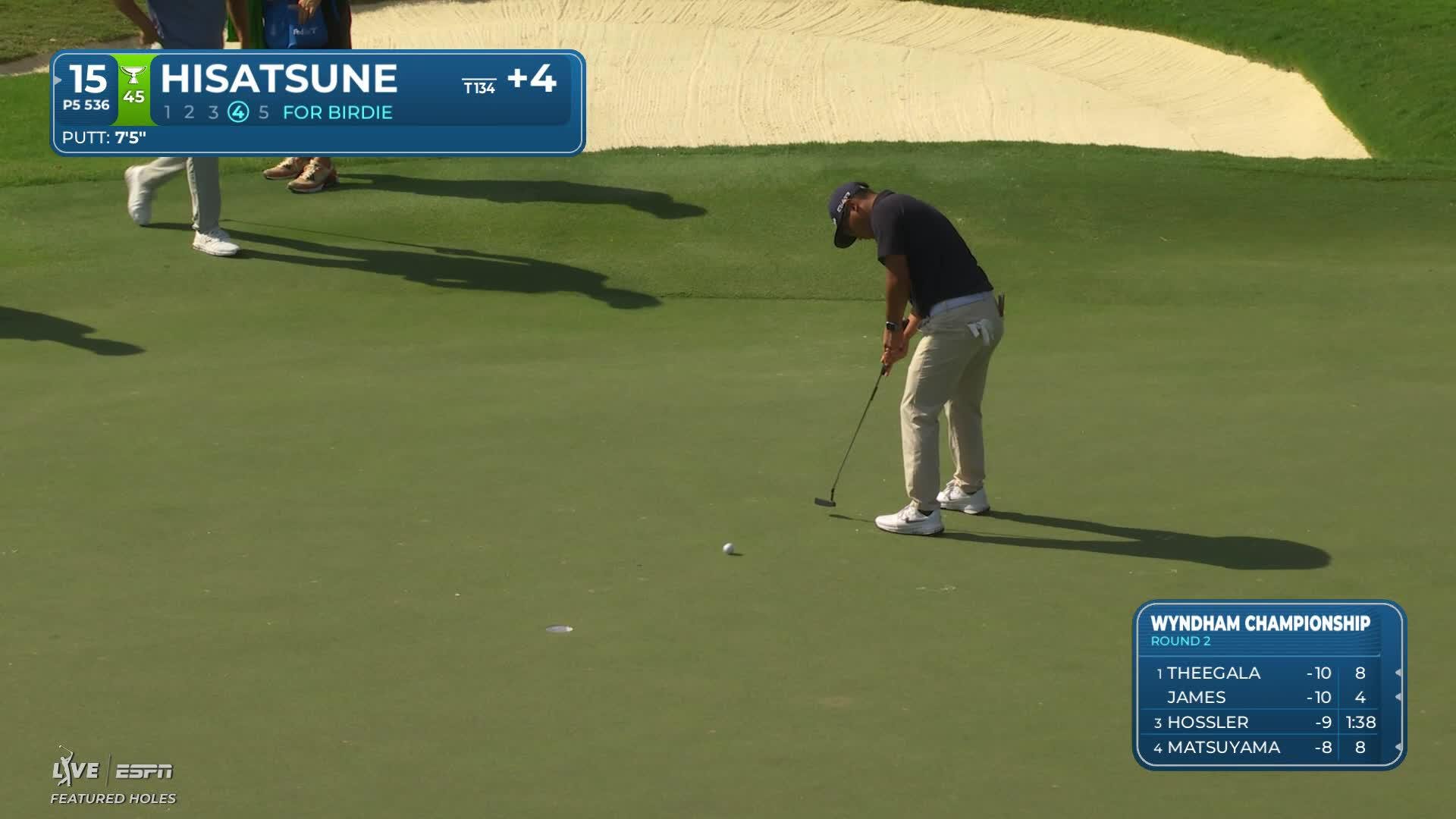Ryo Hisatsune sinks 7-foot birdie putt on No. 15 at Wyndham