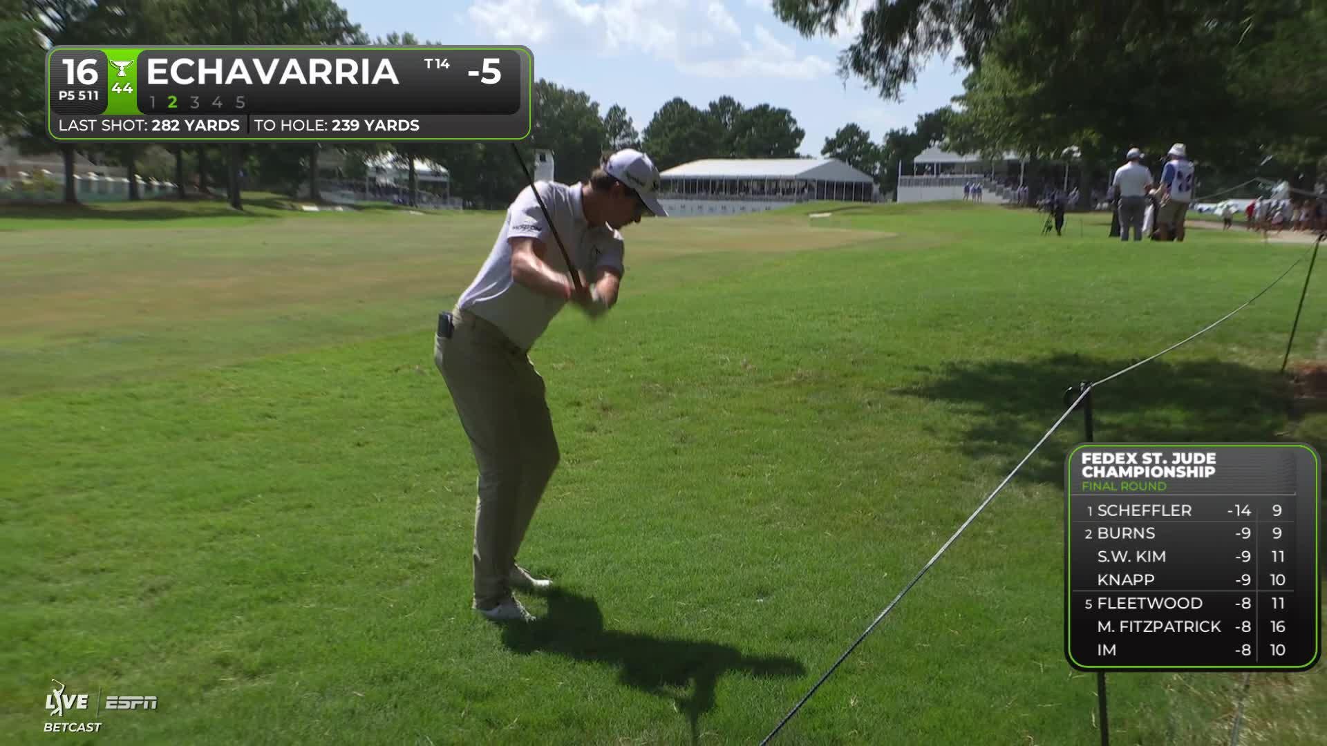 Nico Echavarria drains 3-foot putt for birdie on No. 16 at FedEx St. Jude