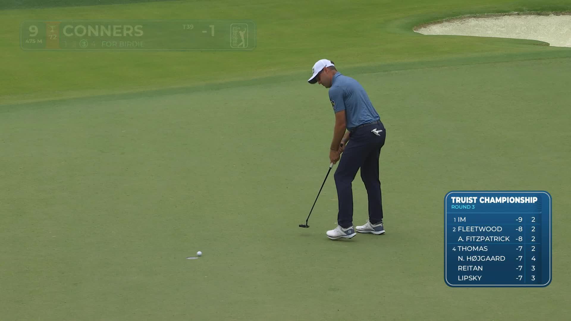 Corey Conners drains 5-foot putt for birdie on No. 9 at Truist Championship