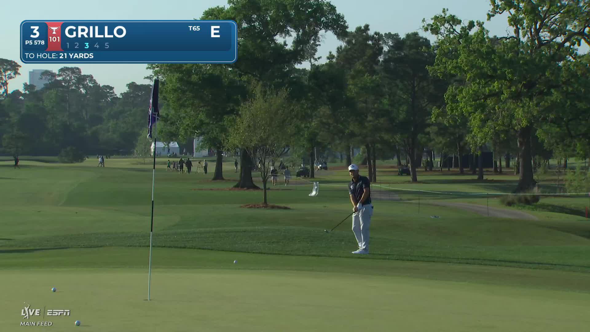 Emiliano Grillo taps in from 2 feet for birdie on No. 3 at Texas Children's