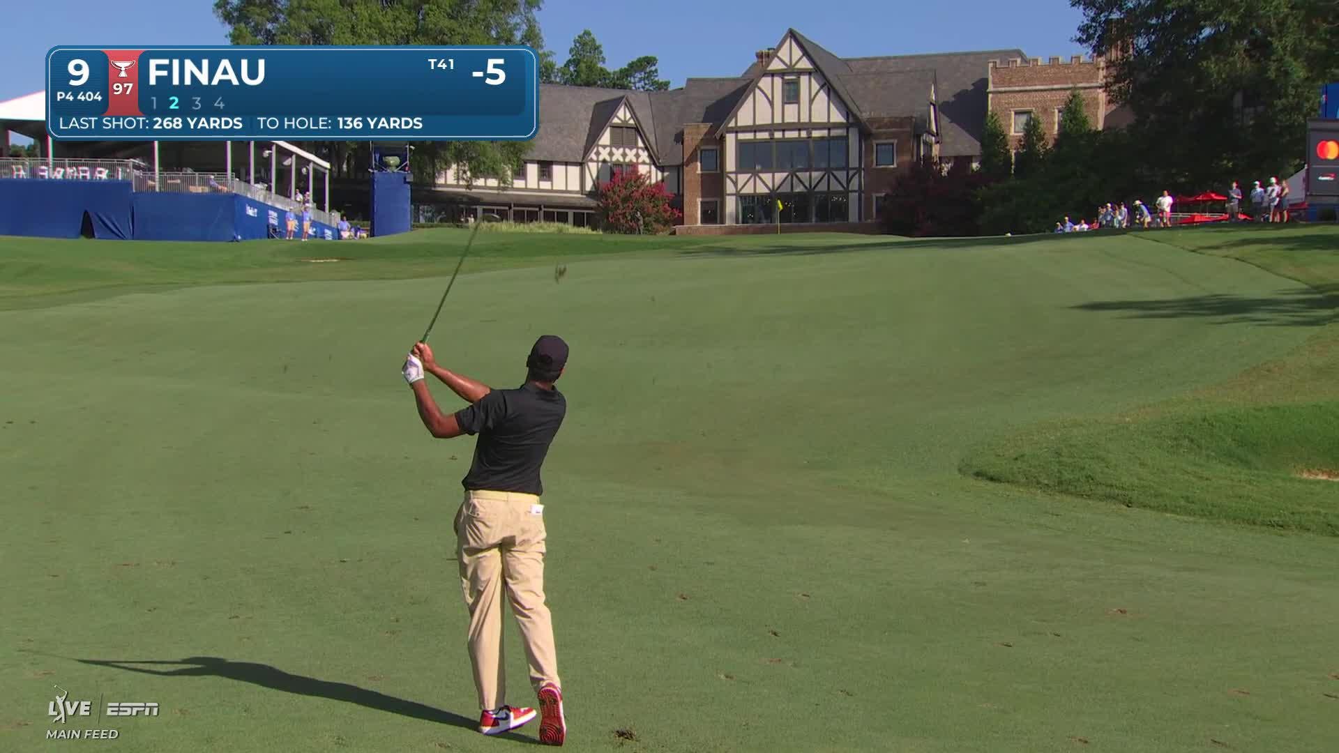 Tony Finau gets up-and-down from 137 yards for birdie on No. 9 at Wyndham