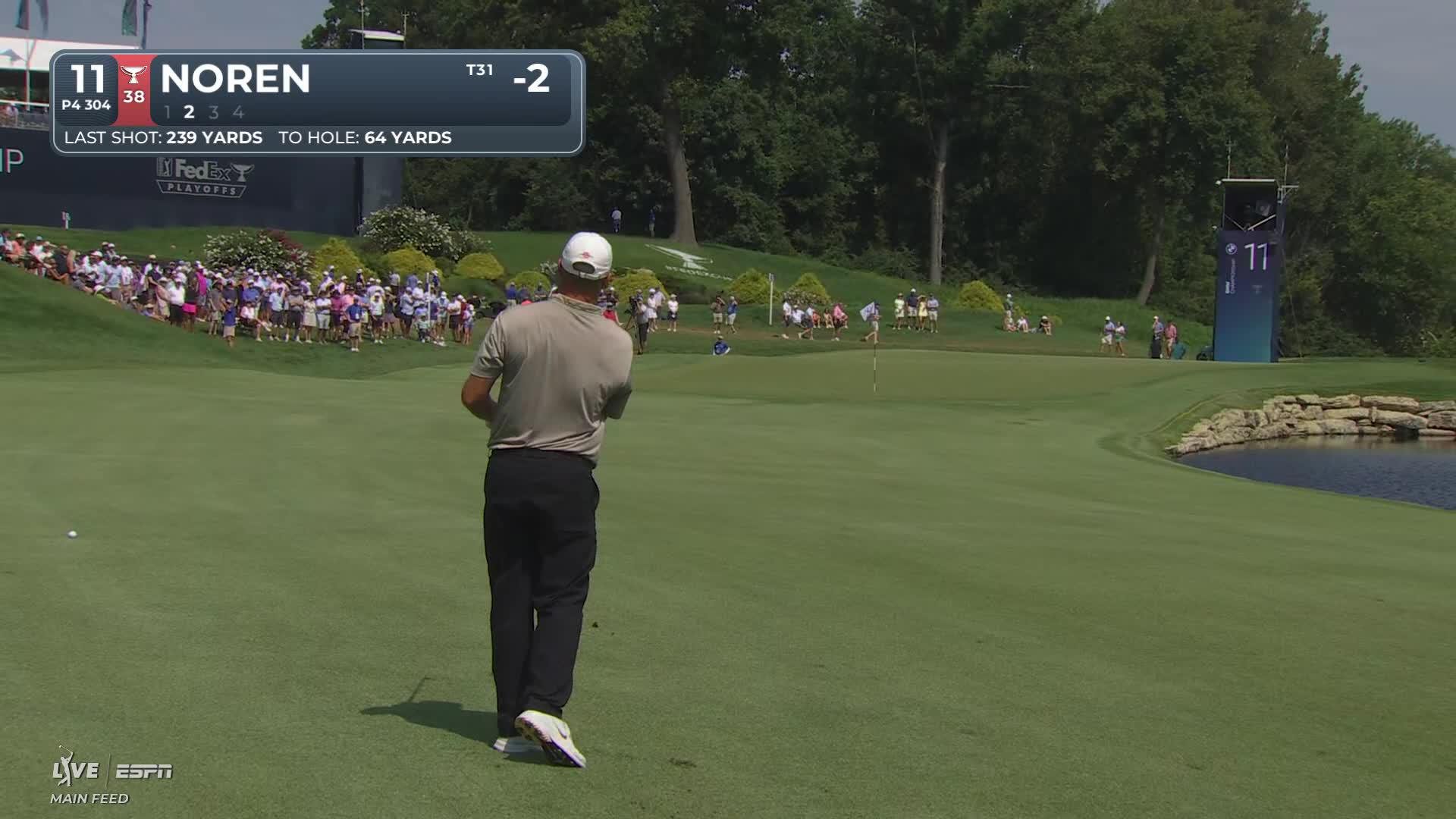 Alex Noren sinks 10-foot putt for birdie on No. 11 at BMW Championship