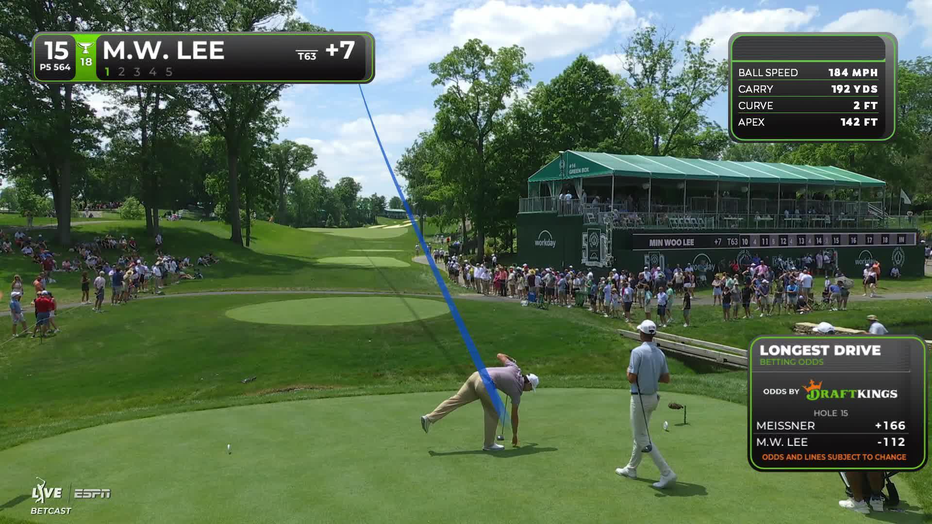 Min Woo Lee holes 18-foot shot from rough for eagle on No. 15 at the Memorial
