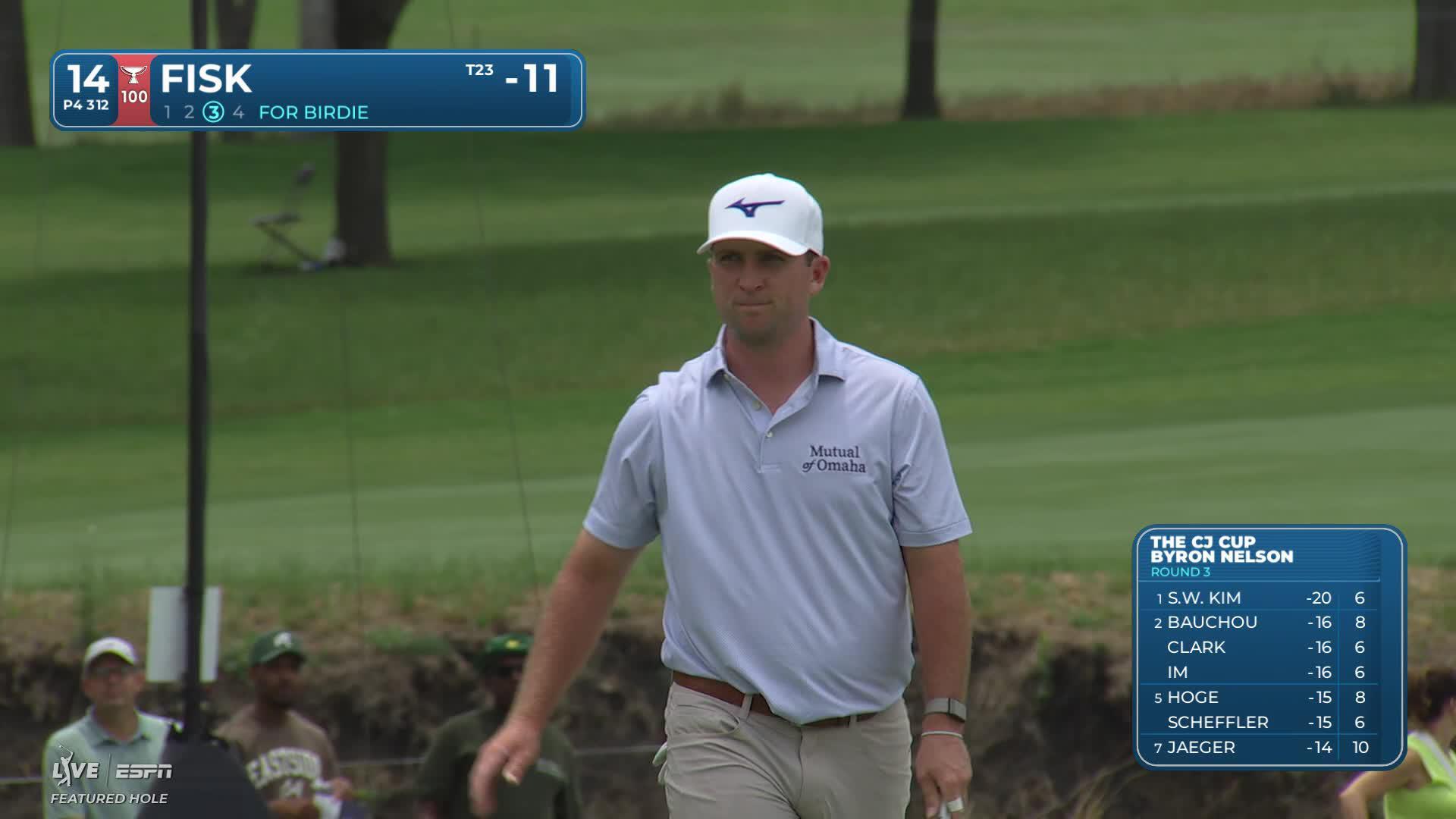 Steven Fisk holes 32-foot shot from fairway for birdie on No. 14 at THE CJ CUP